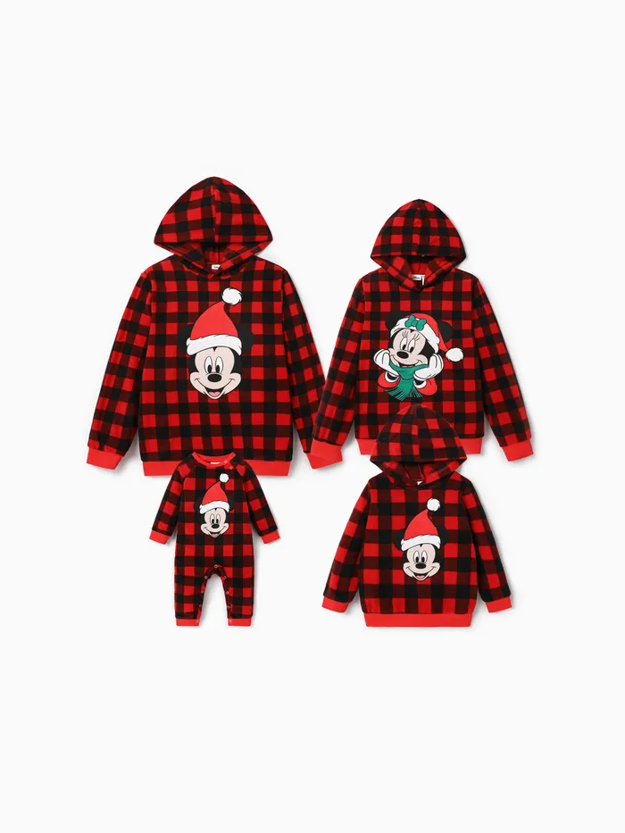 Disney Mickey and Friends Family Matching Christmas Polarfleece Grid Character Print Hooded Top 