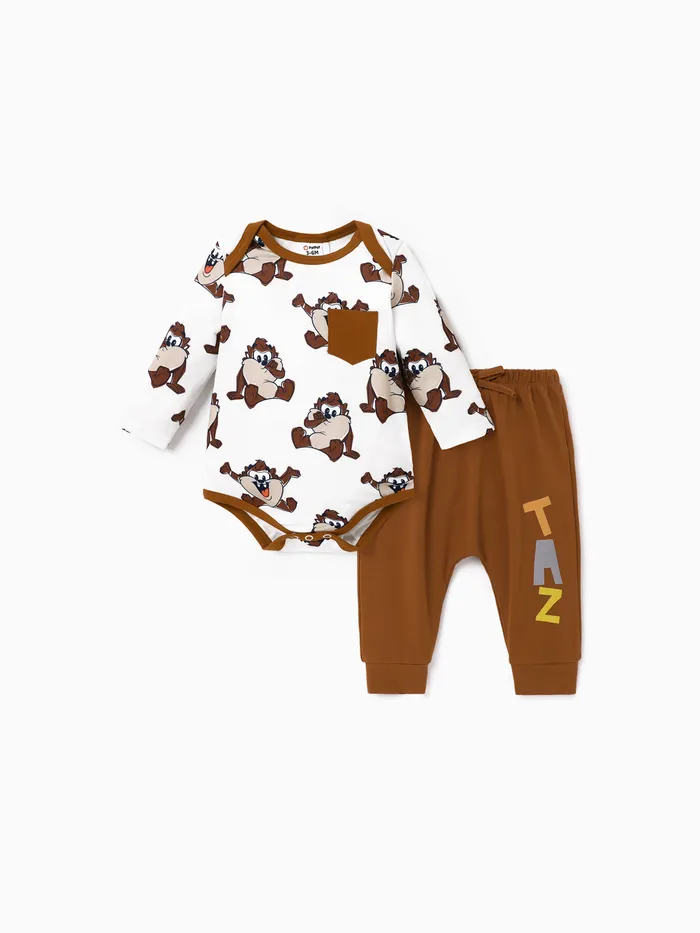 Looney Tunes Baby Boy/Girl Character Print Long-sleeve Bodysuit and Pant Sets