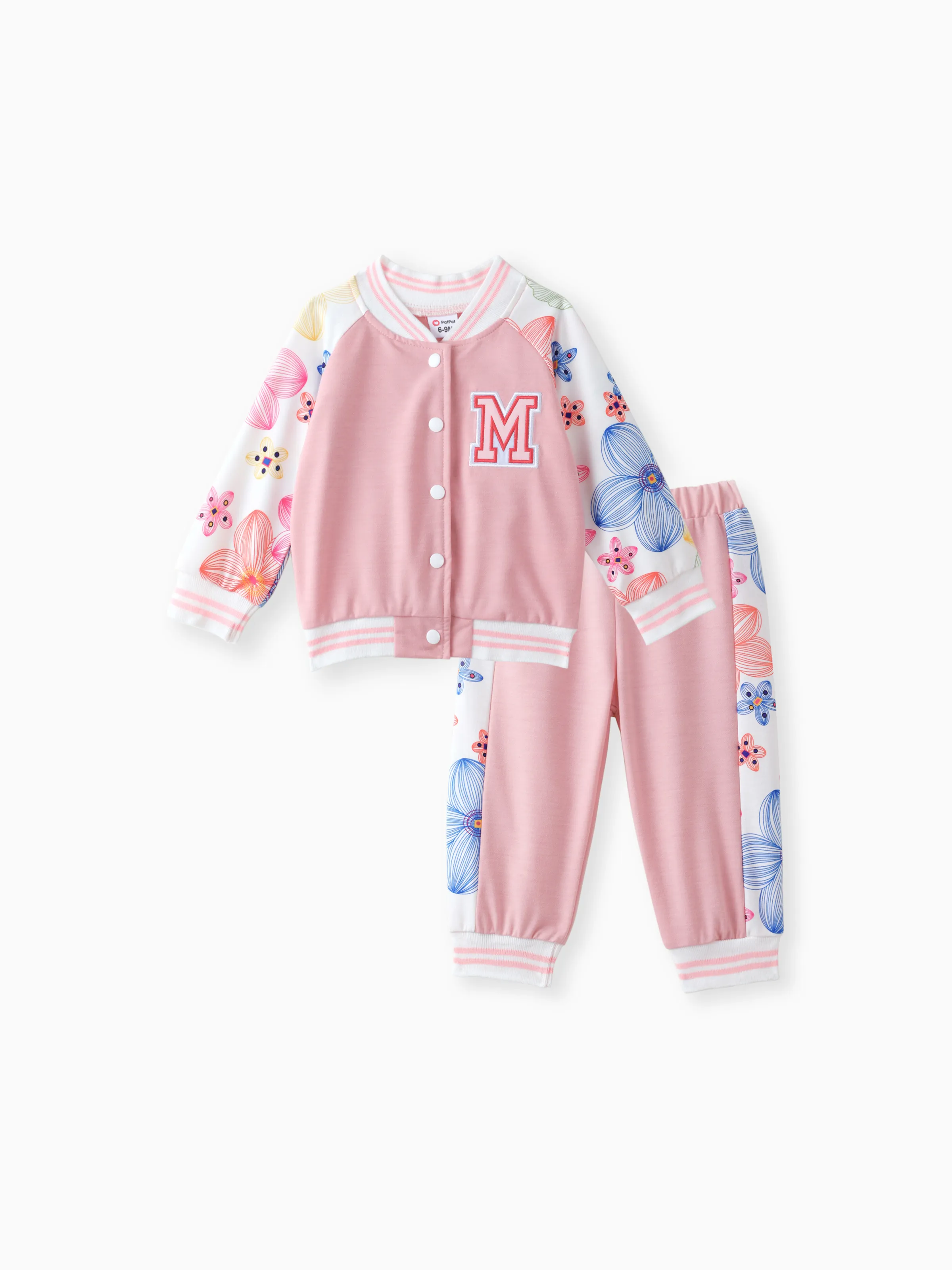 2 pièces Bébé Fille Couture de tissus Grande fleur Décontracté Manches longues ensemble pour bébé