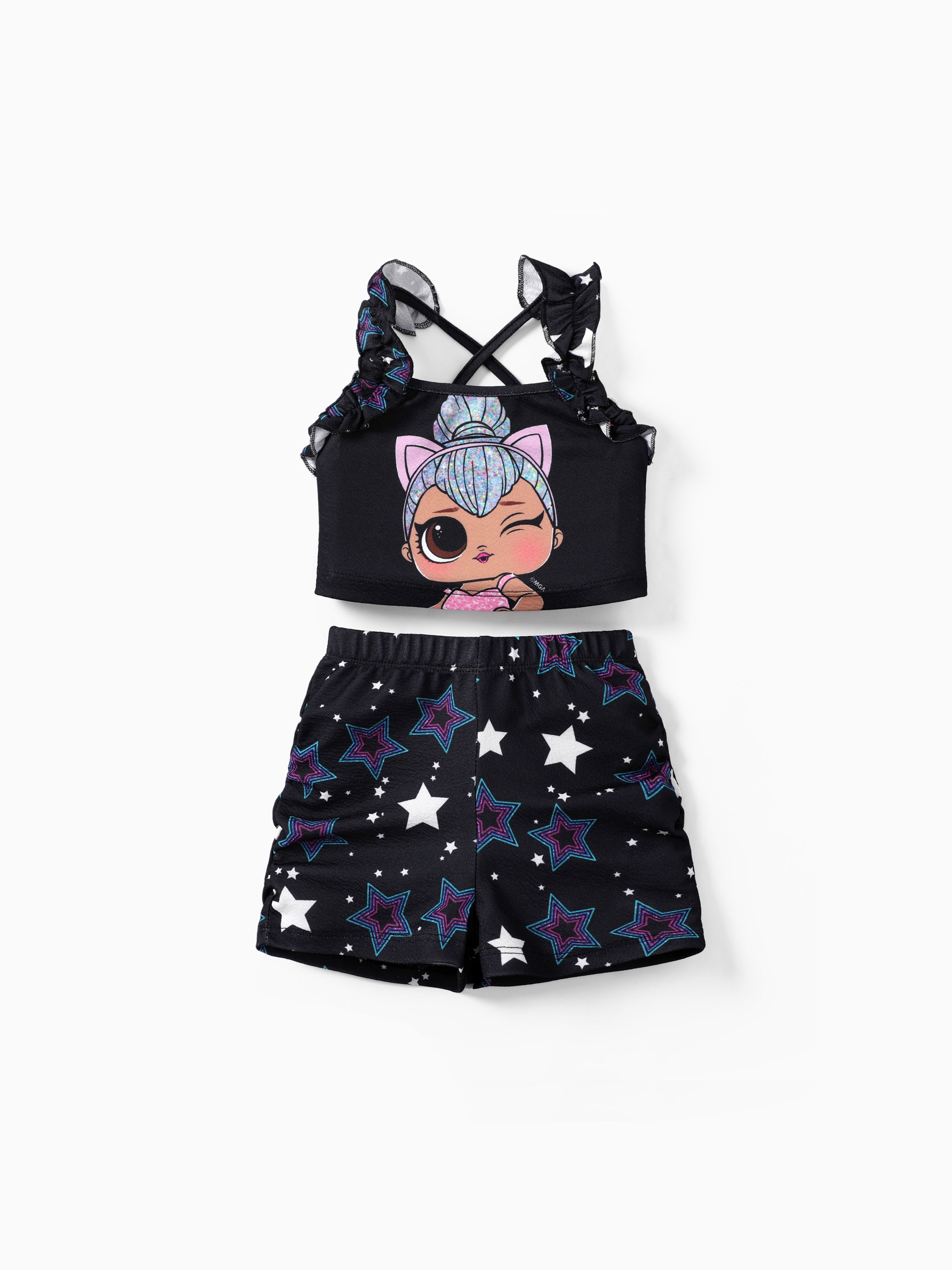 

L.O.L. SURPRISE! 2pcs Toddler/Kid Girl Character Print Ruffle Halter Cropped Top with Shorts Set