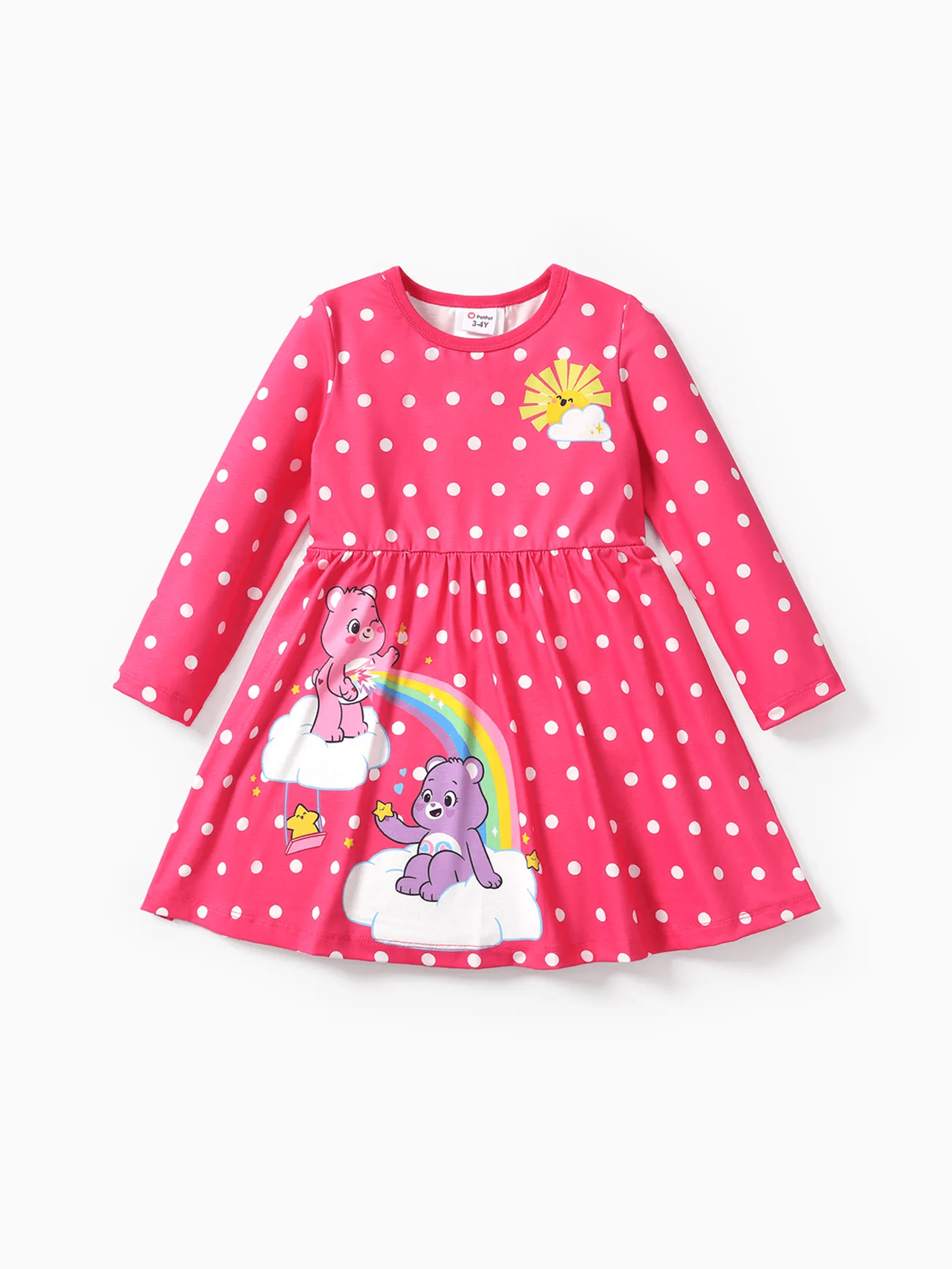 

Care Bears Toddler Girl Rainbow/Heart Print/Polks dots Long-sleeve Dress