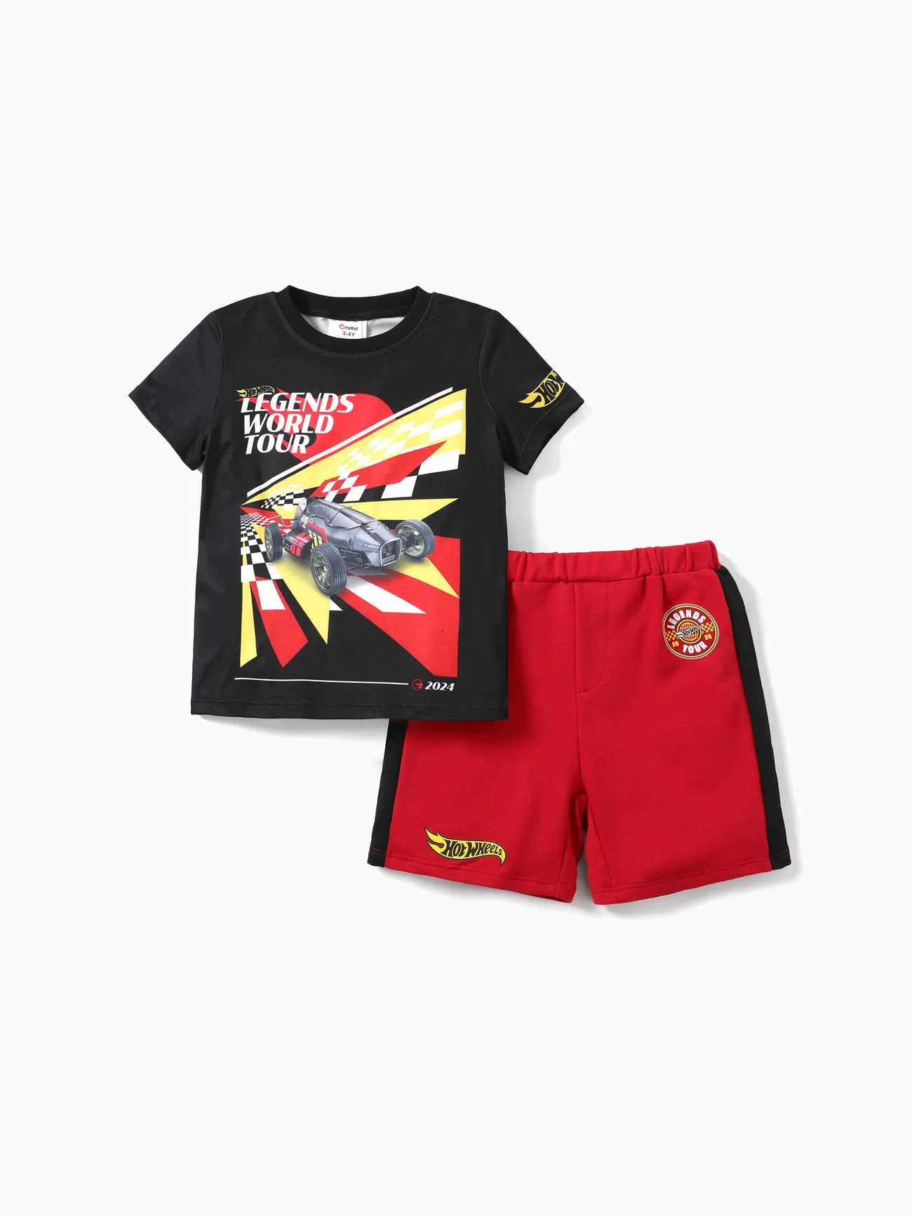 

Hot Wheels 2pcs Toddler Boys Racecar Color Block Print T-shirt with Knit Shorts Sporty Set