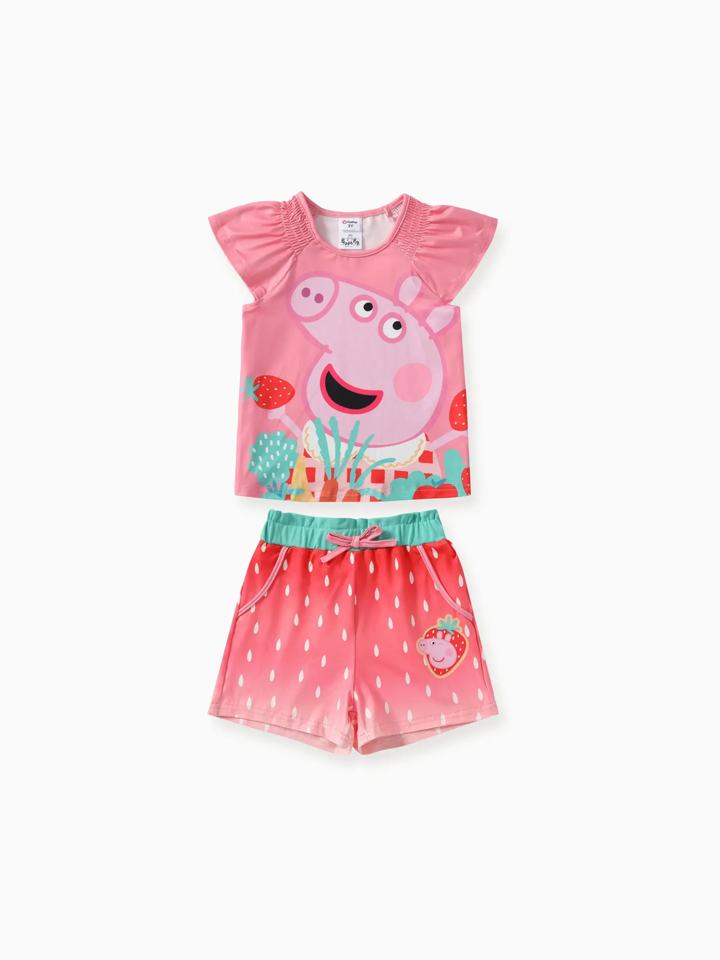 

Peppa Pig Toddler Girls 2pcs Strawberry Character Print Flutter-sleeve Top with Shorts Set