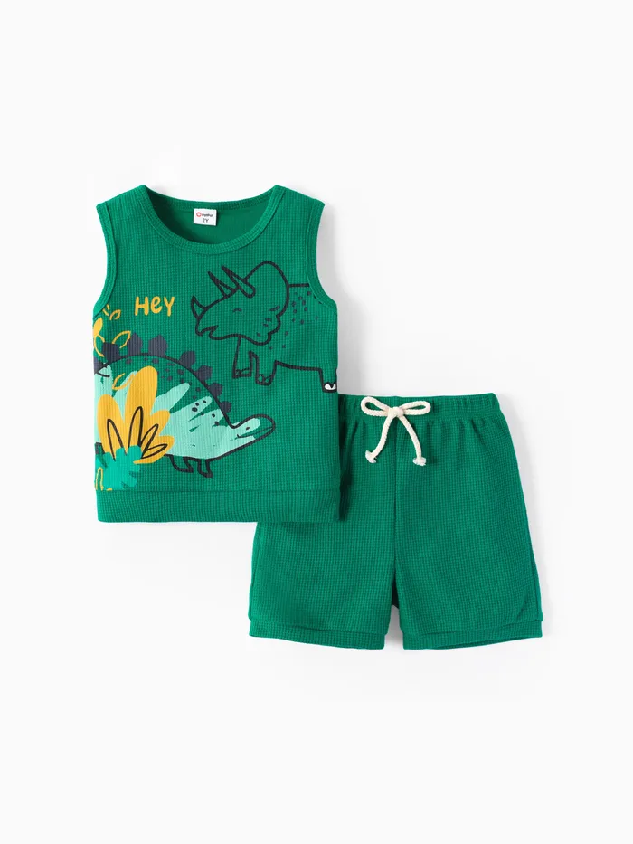 Toddler Boy 2pcs Dino Print Tank Top and Shorts Set