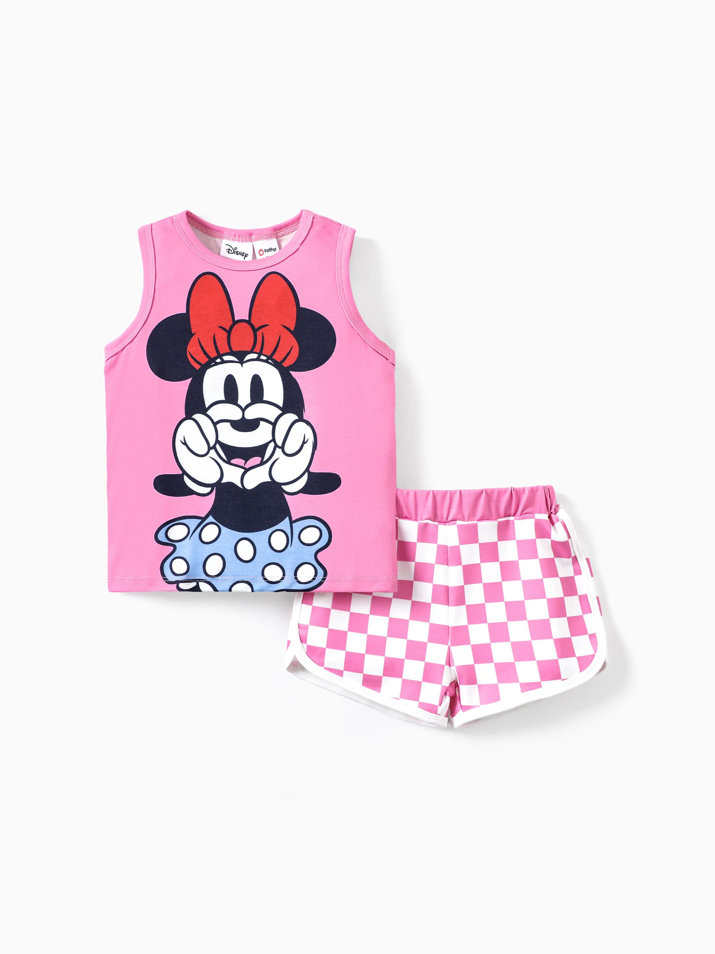 

Disney Mickey and Friends 2pcs Toddler Girl/Boy Character Naia™ Print Tank Top with Plaid Shorts Set