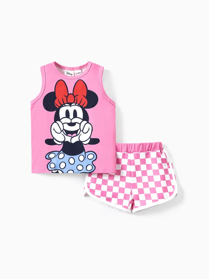 Disney Mickey and Friends 2pcs Toddler Girl/Boy Character Naia™ Print Tank Top with Plaid Shorts Set