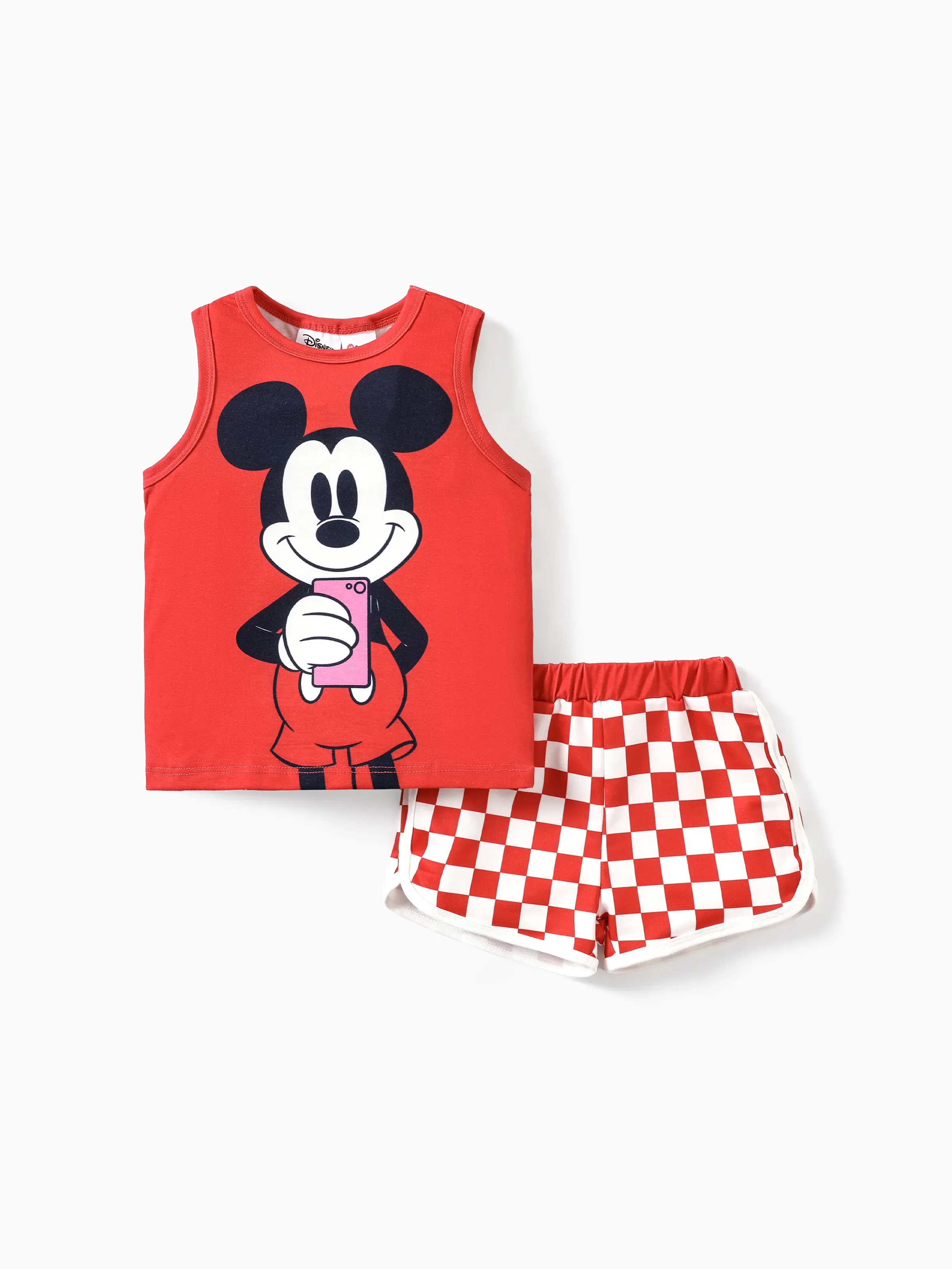 

Disney Mickey and Friends 2pcs Toddler Girl/Boy Character Naia™ Print Tank Top with Plaid Shorts Set