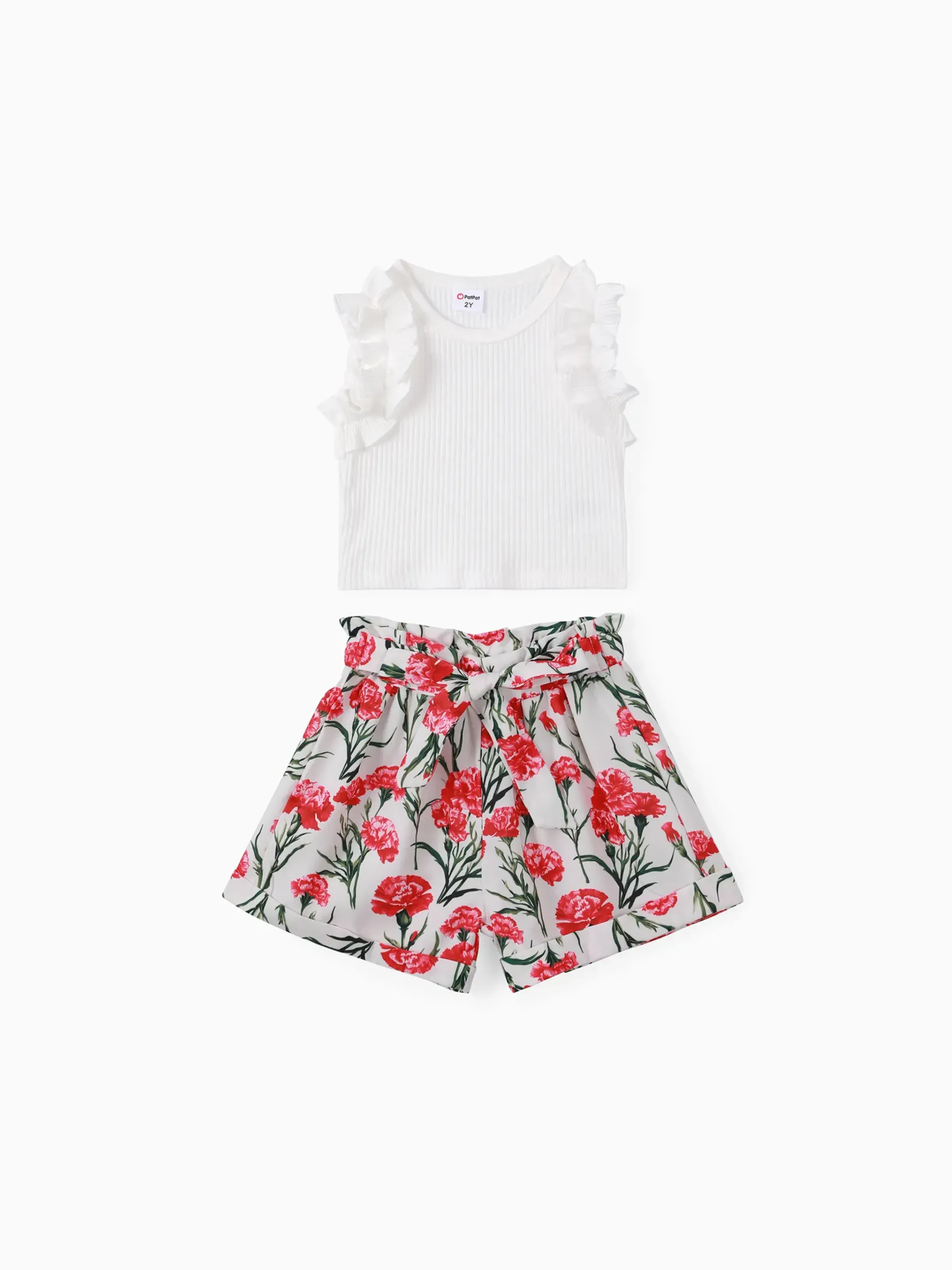 Toddler Girl 2pcs Ruffled Top and Floral Print Skirts Set