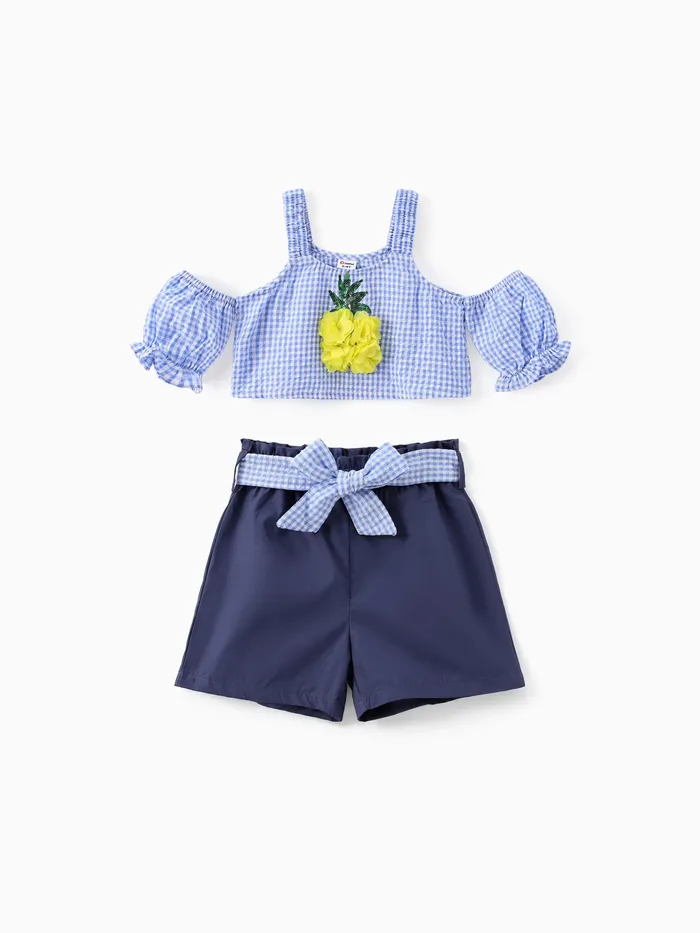 Toddler/Kid Girl 2pcs Hollow-out Pineapple Top and Shorts Set