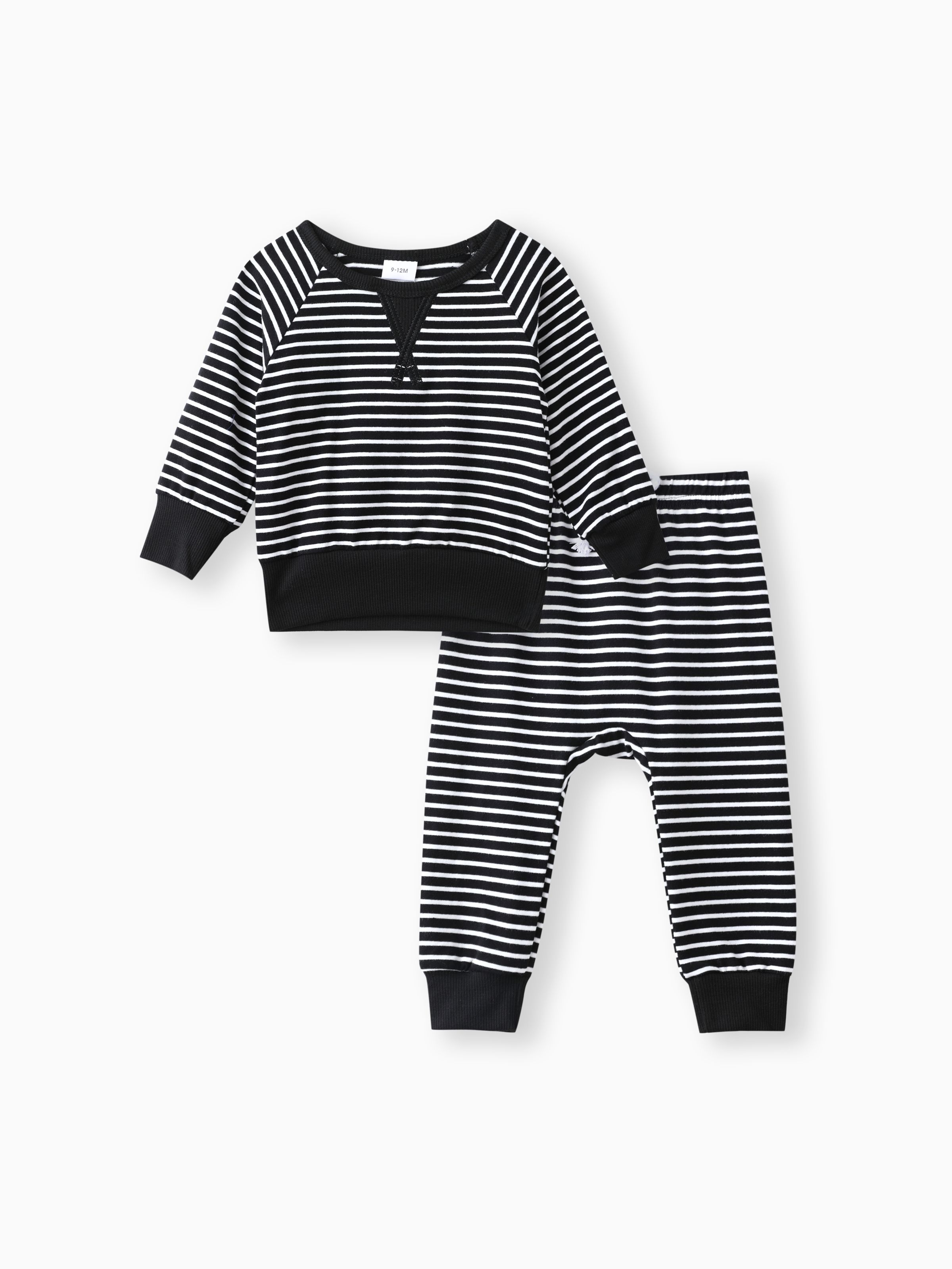 

2pcs Baby 95% Cotton Long-sleeve All Over Striped Pullover and Trousers Set