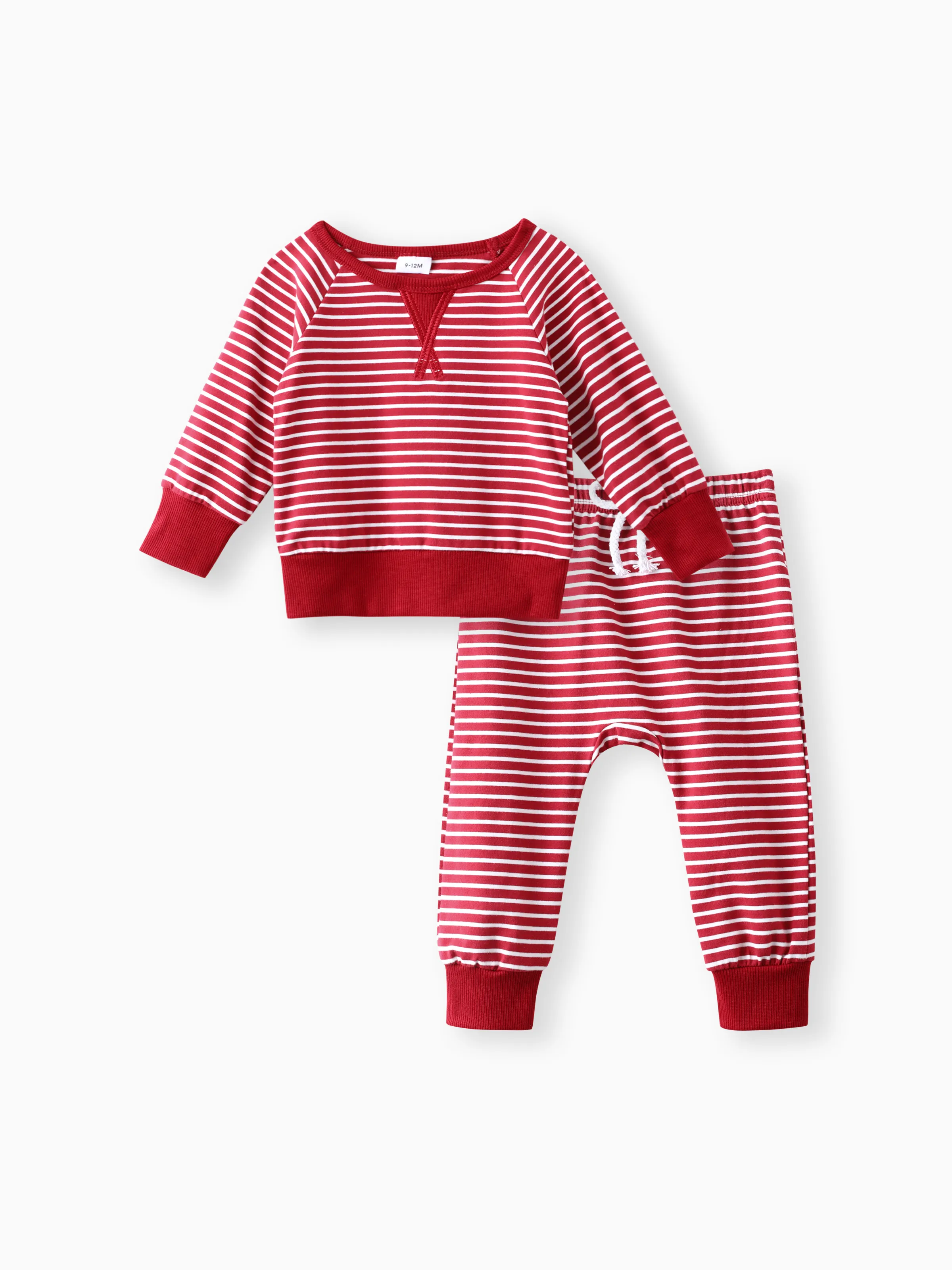 2pcs Baby 95% Cotton Long-sleeve All Over Striped Pullover and Trousers Set