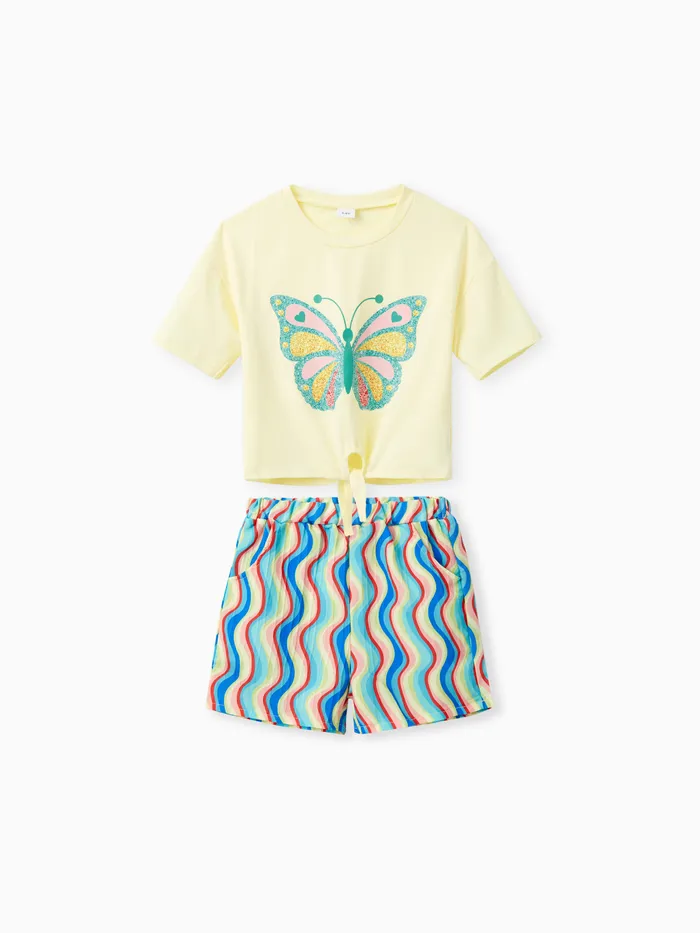 Sweet Butterfly Bandage 2PCS Short Shorts Set pour Filles en Polyester/Coton