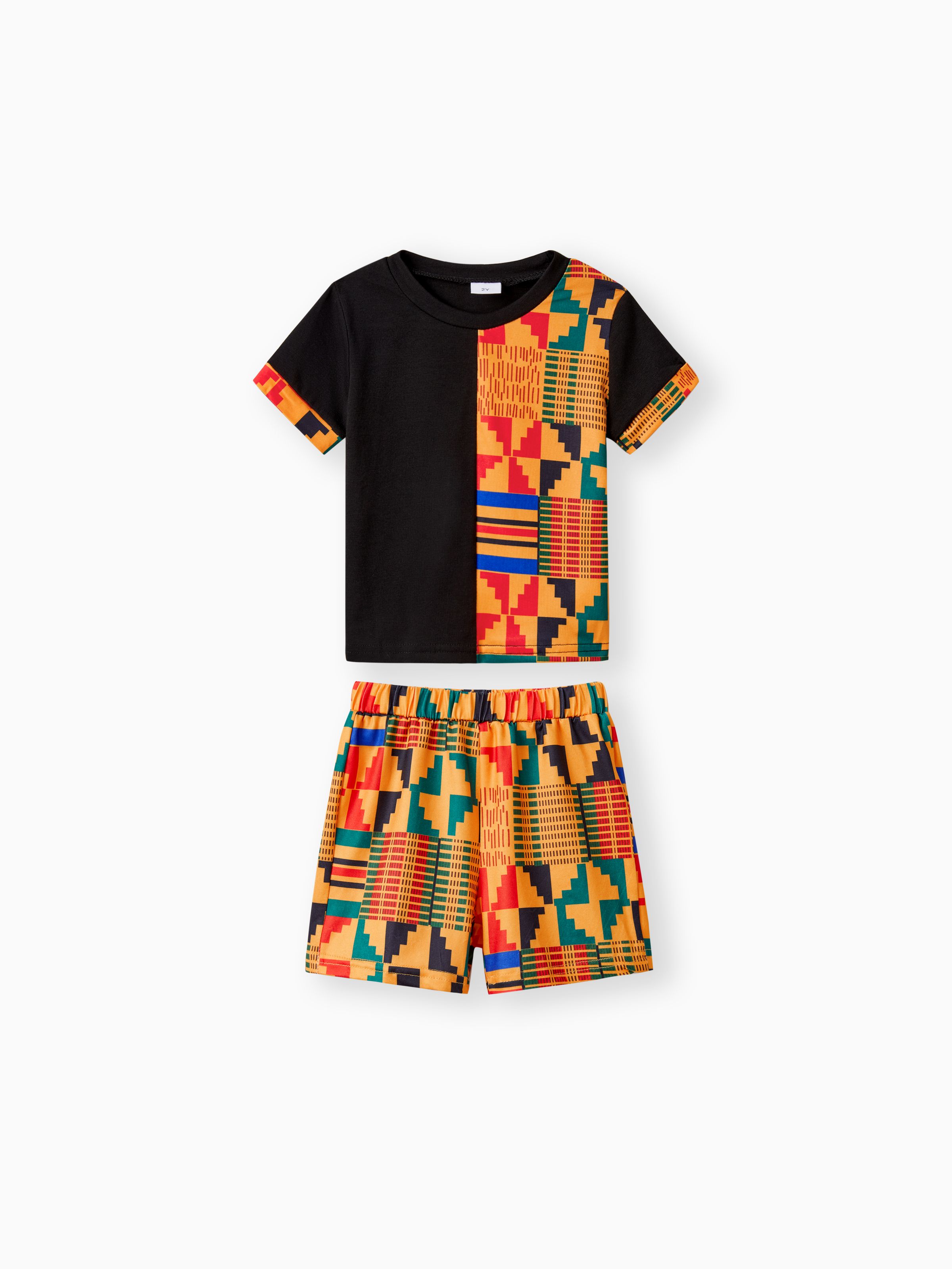 

Bohemia Ethnic Toddler Boy 2pcs Fabric Stitching Shorts Set