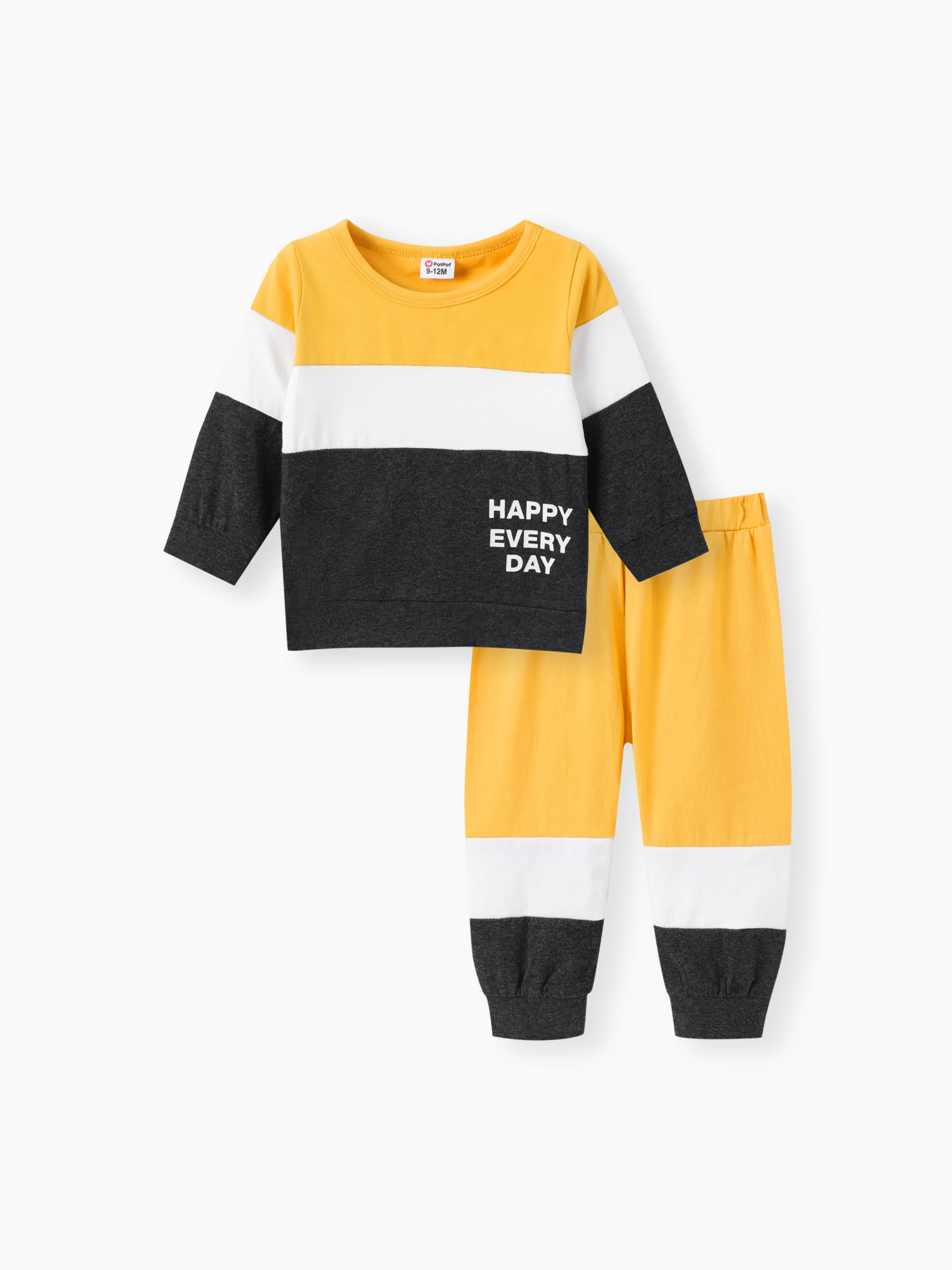 

2pcs Baby Boy 95% Cotton Long-sleeve Letter Print Colorblock Sweatshirt and Pants Set