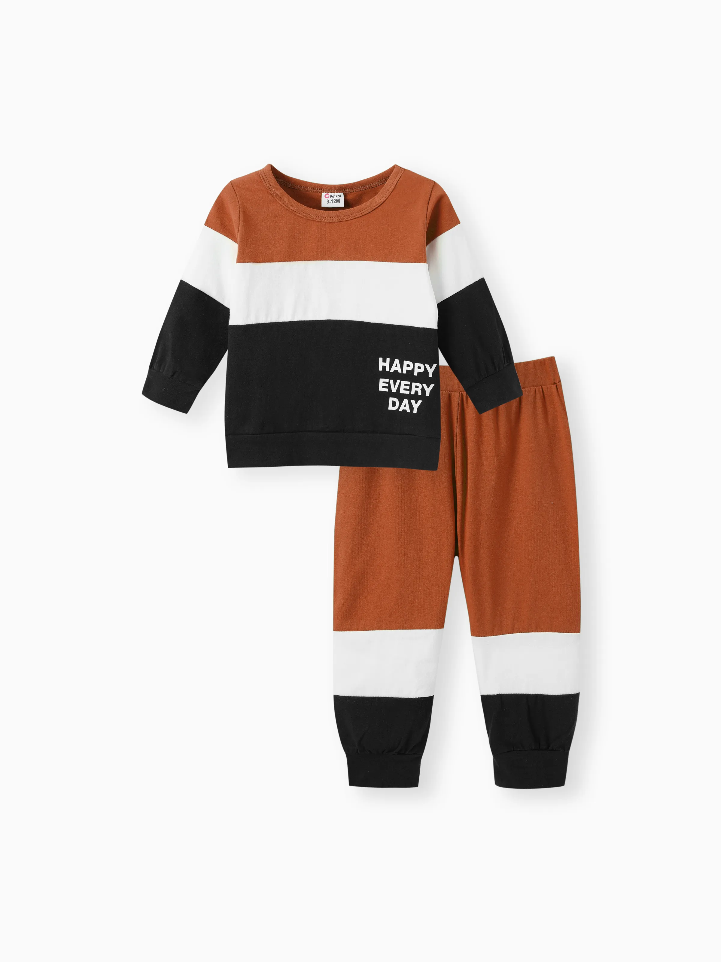 

2pcs Baby Boy 95% Cotton Long-sleeve Letter Print Colorblock Sweatshirt and Pants Set