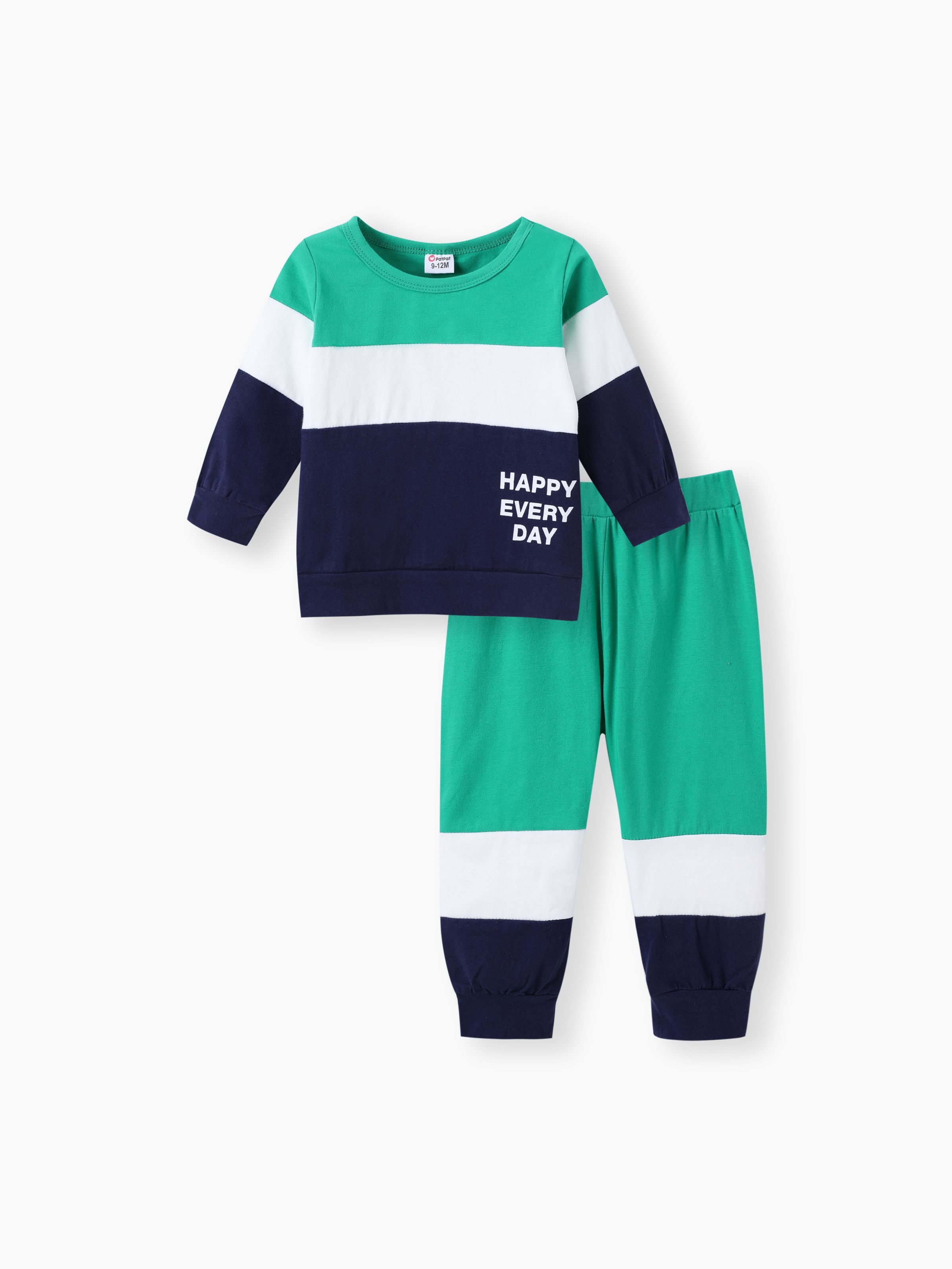 

2pcs Baby Boy 95% Cotton Long-sleeve Letter Print Colorblock Sweatshirt and Pants Set