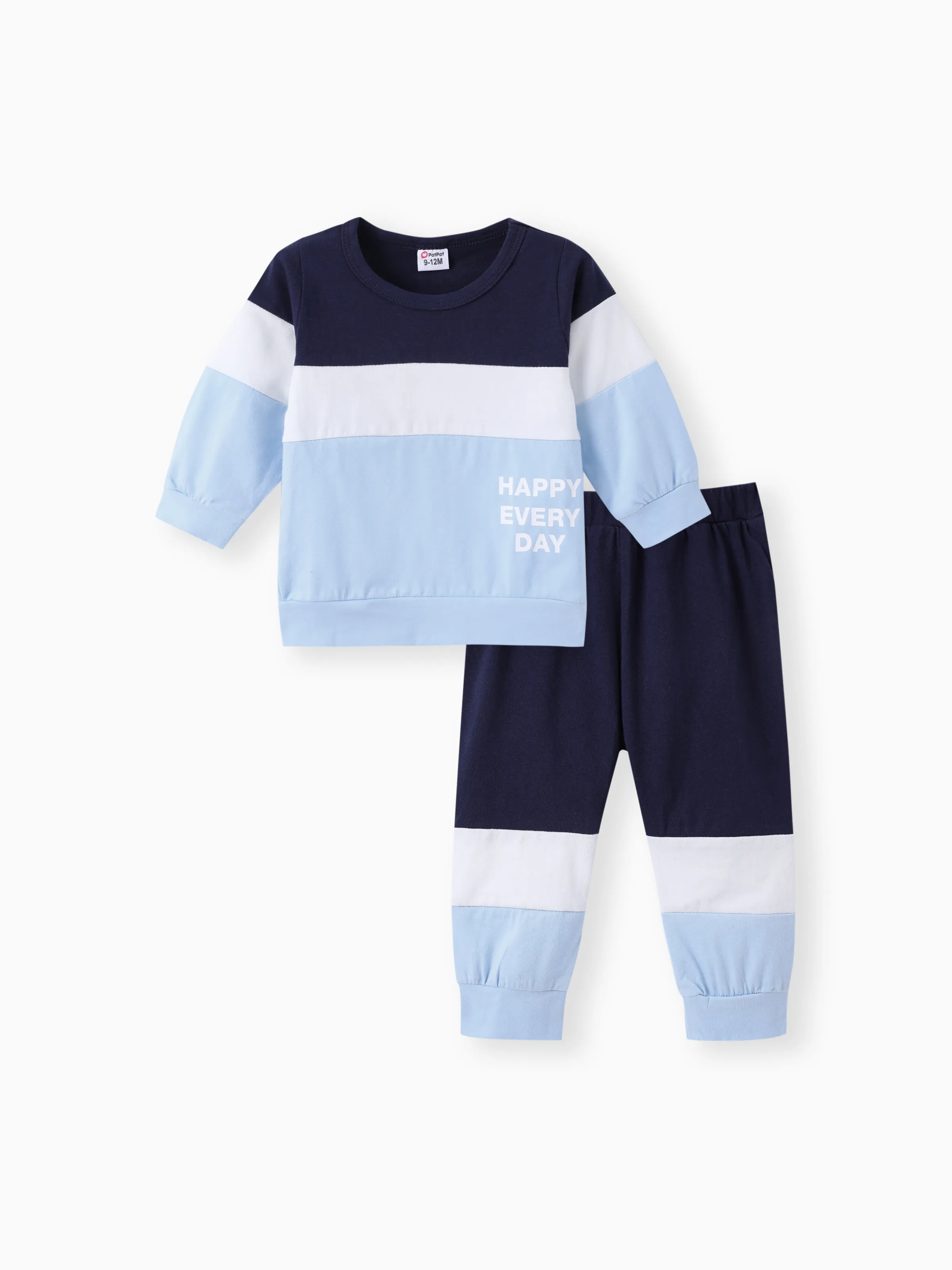 

2pcs Baby Boy 95% Cotton Long-sleeve Letter Print Colorblock Sweatshirt and Pants Set