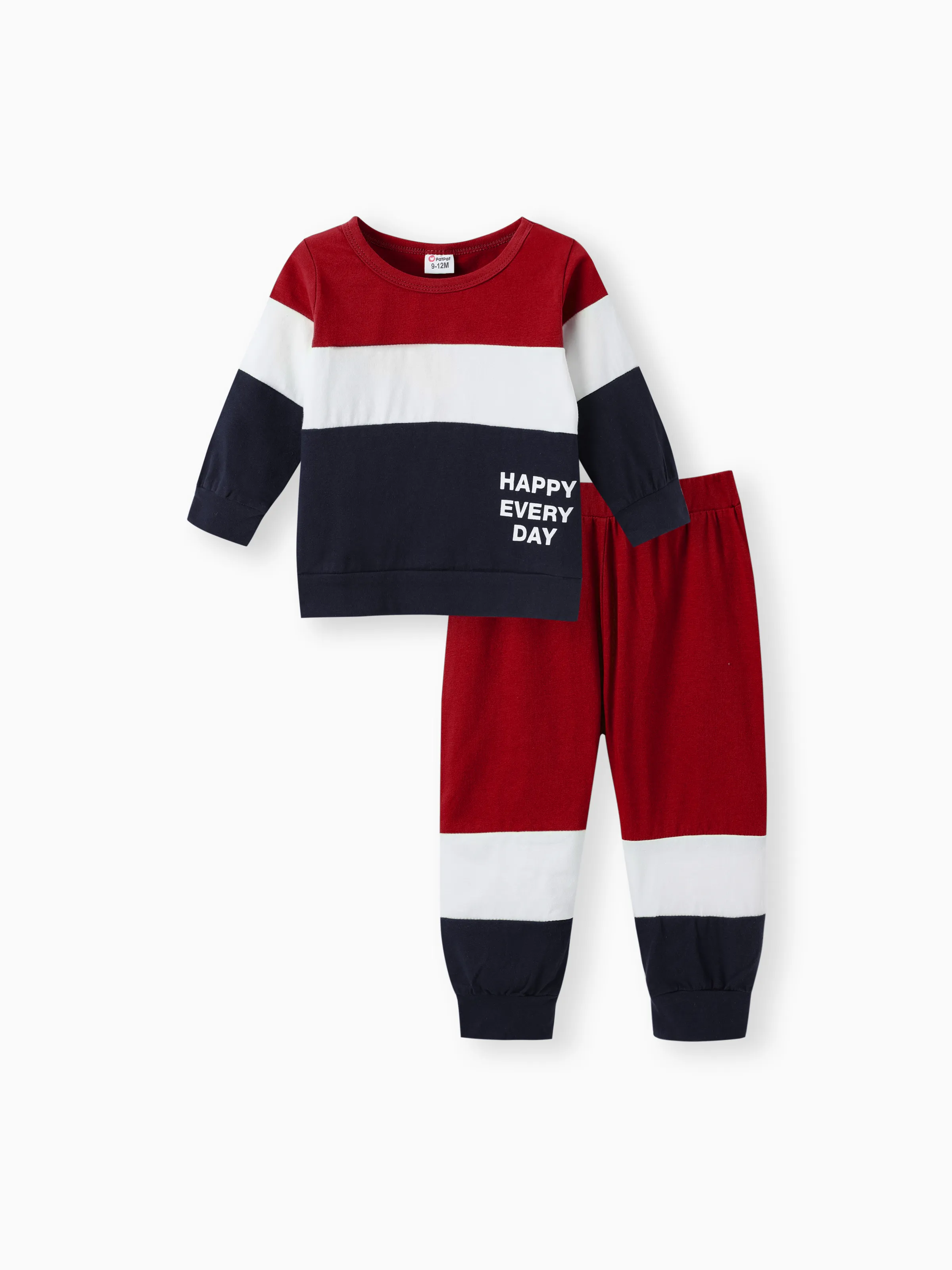 

2pcs Baby Boy 95% Cotton Long-sleeve Letter Print Colorblock Sweatshirt and Pants Set