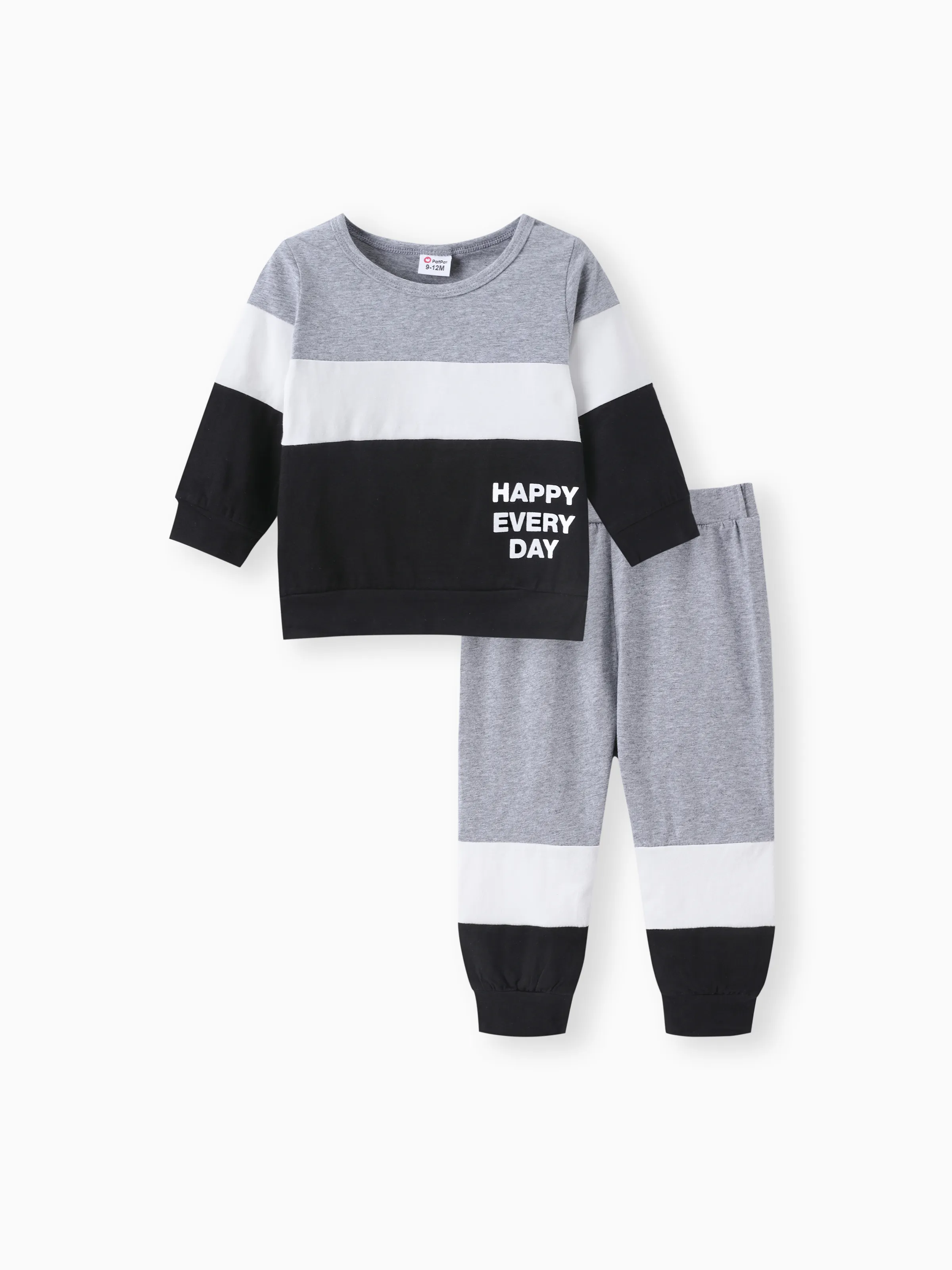 

2pcs Baby Boy 95% Cotton Long-sleeve Letter Print Colorblock Sweatshirt and Pants Set