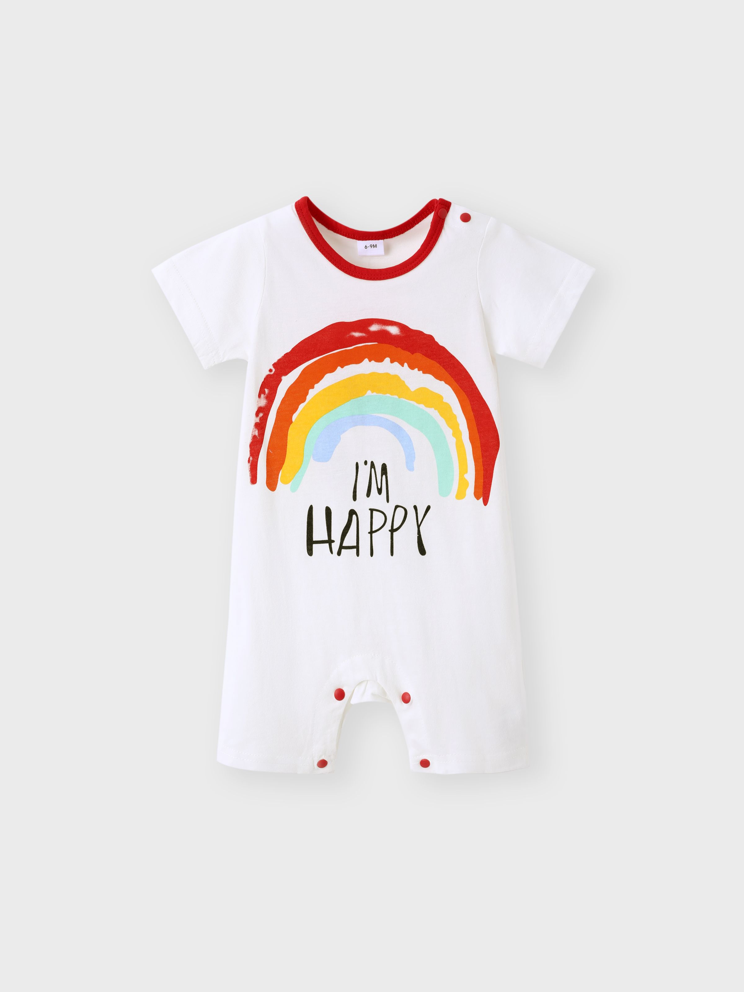 

100% Cotton Letter and Rainbow Print Short-sleeve White Baby Romper