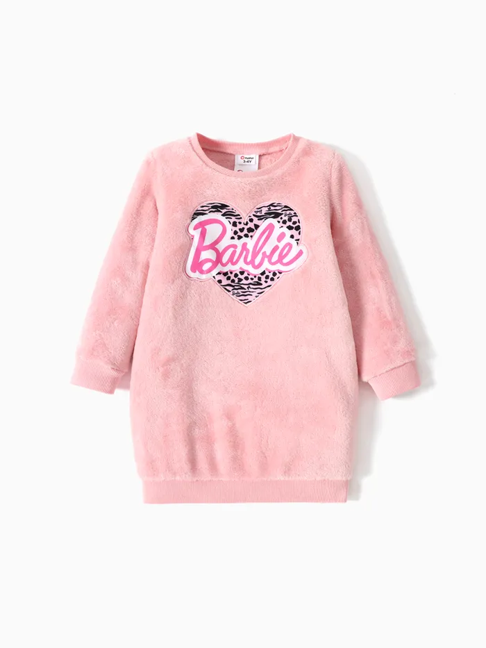 Barbie Toddler Girl Heart Print Fluffy Pullover Dress