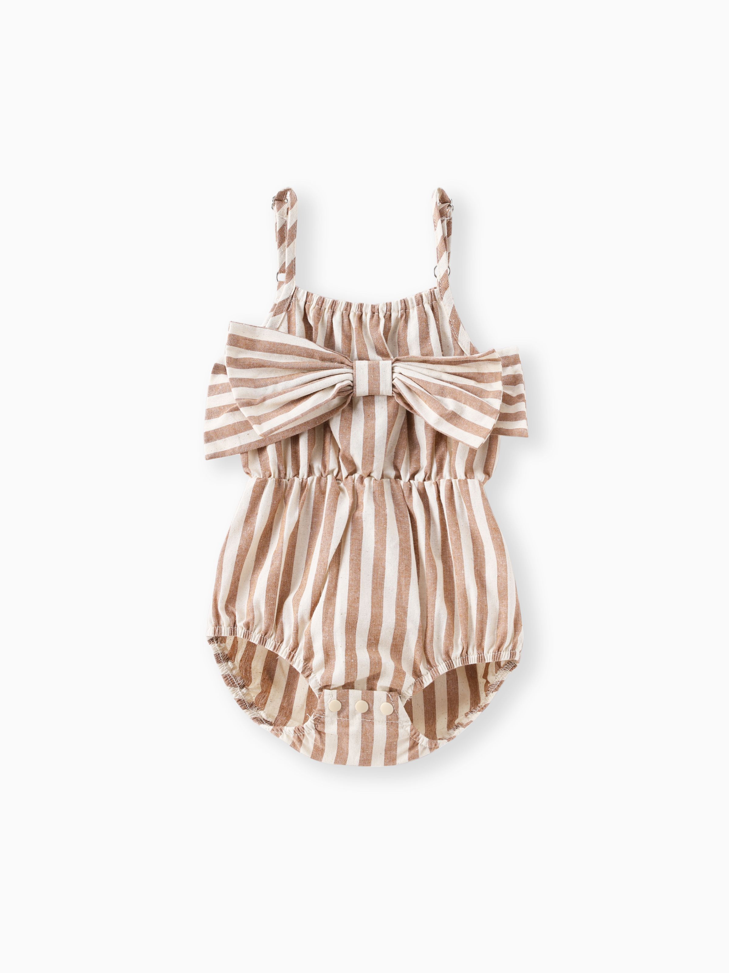 

Baby Girl 100% Cotton Solid/Striped/Floral Print Sleeveless Spaghetti Strap Bowknot Romper