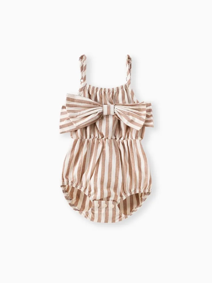 Baby Girl 100% Cotton Solid/Striped/Floral Print Sleeveless Spaghetti Strap Bowknot Romper