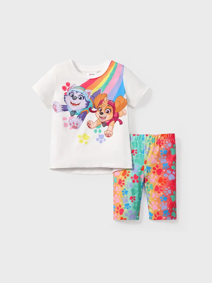 PAW Patrol 2pcs Toddler Girl Naia Rainbow Print Short-sleeve Tee and Leggings Shorts Set