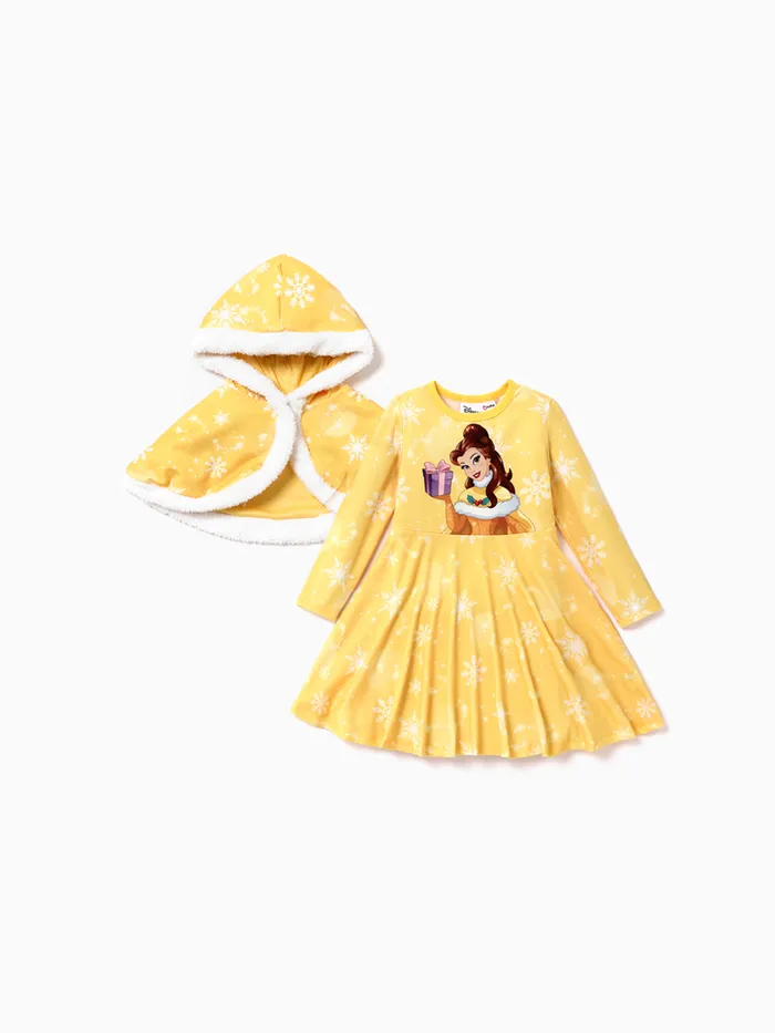Disney Princess Toddler Girl Naia™ Character Print Long-sleeve Dress and Hooded Allover Snowflake Print Cloak Set