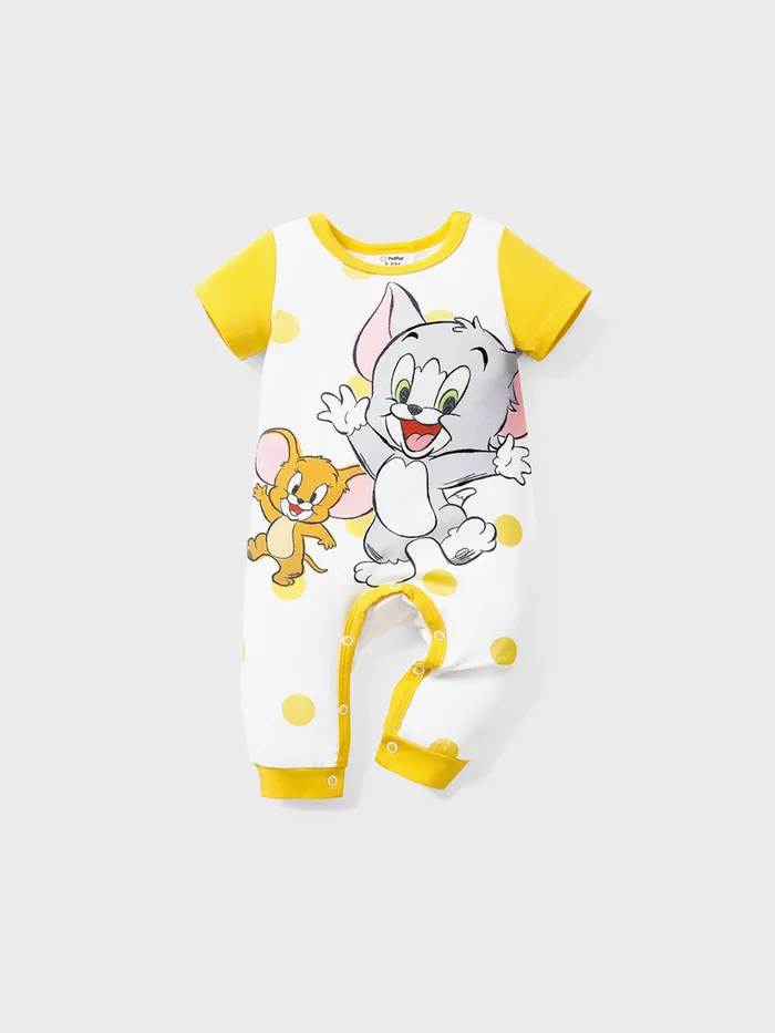 Tom and Jerry Baby Boy Short-sleeve Graphic Print Polka Dots or Striped Naia™ Jumpsuit