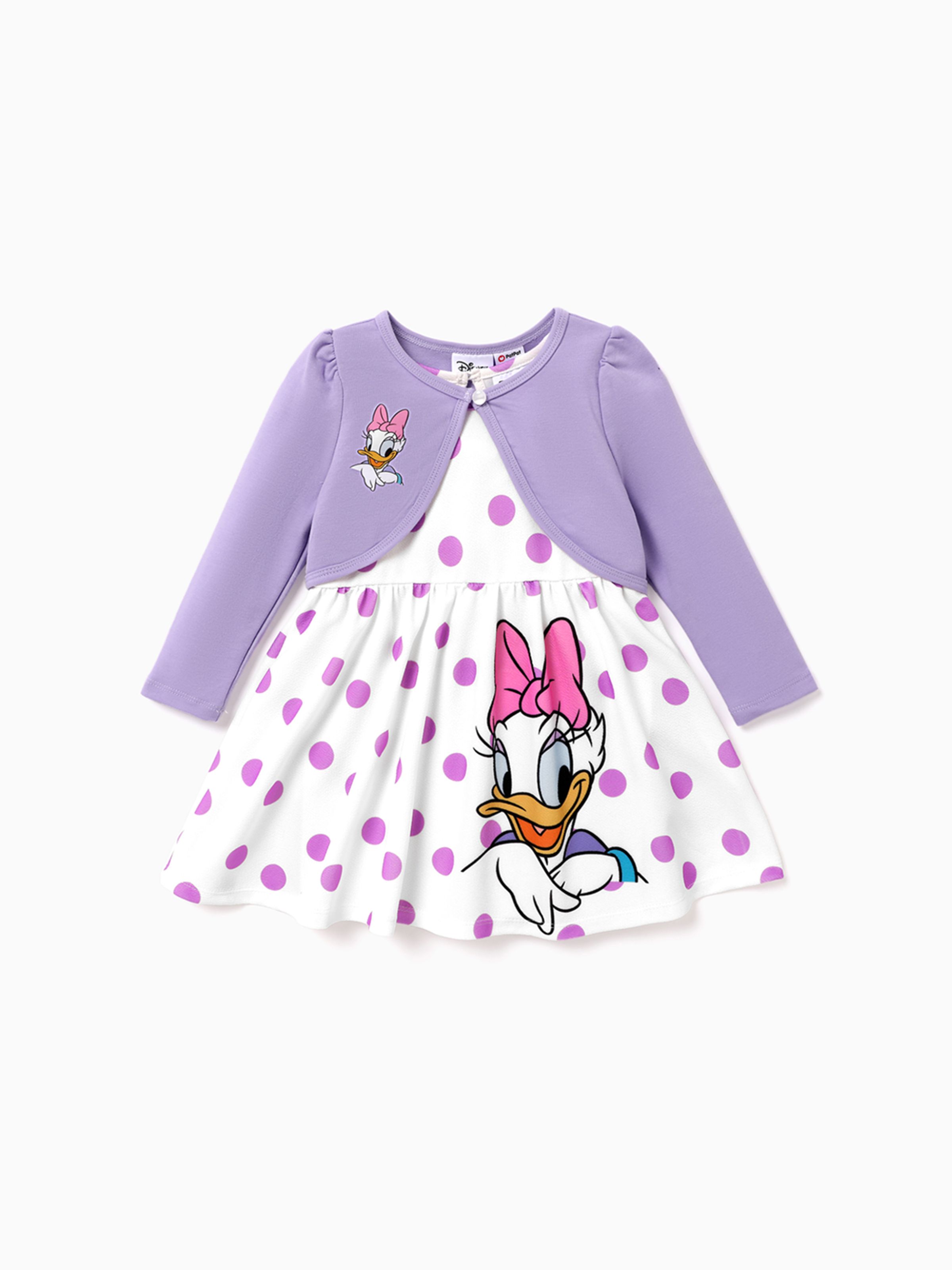 

Disney Mickey and Friends Toddler Girl Character Print Long-sleeve Cardigan and Polka Dots Sleeveless Dresses Sets