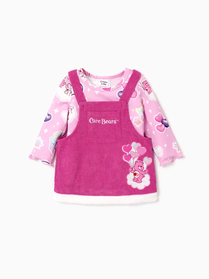 Care Bears Baby/Toddler Girls Mother's Day 1pc Sweet Heart-patterned Tops and Corduroy Suspender Skirts Set
