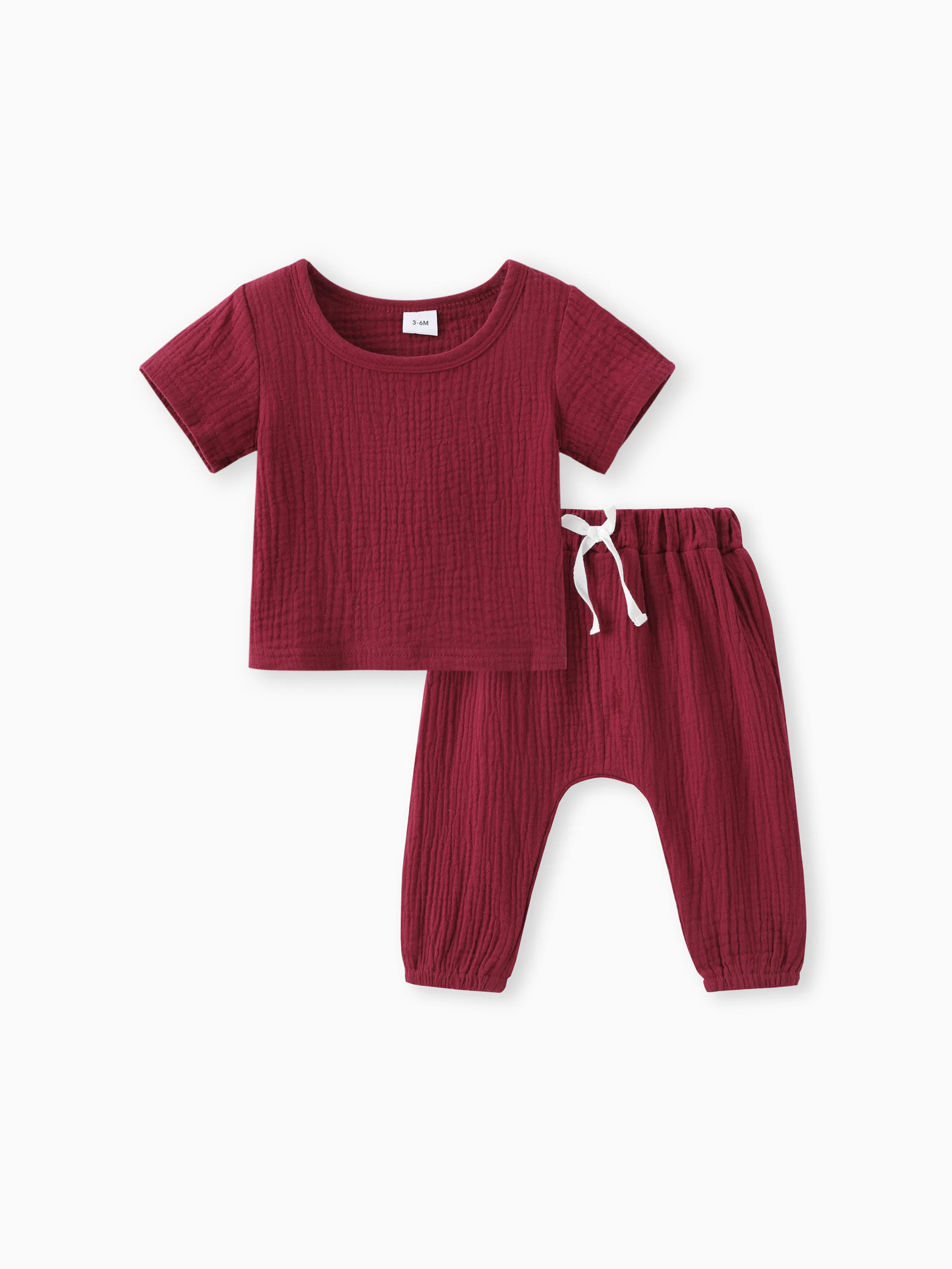 

Crepe 2pcs Solid Short-sleeve Baby Set