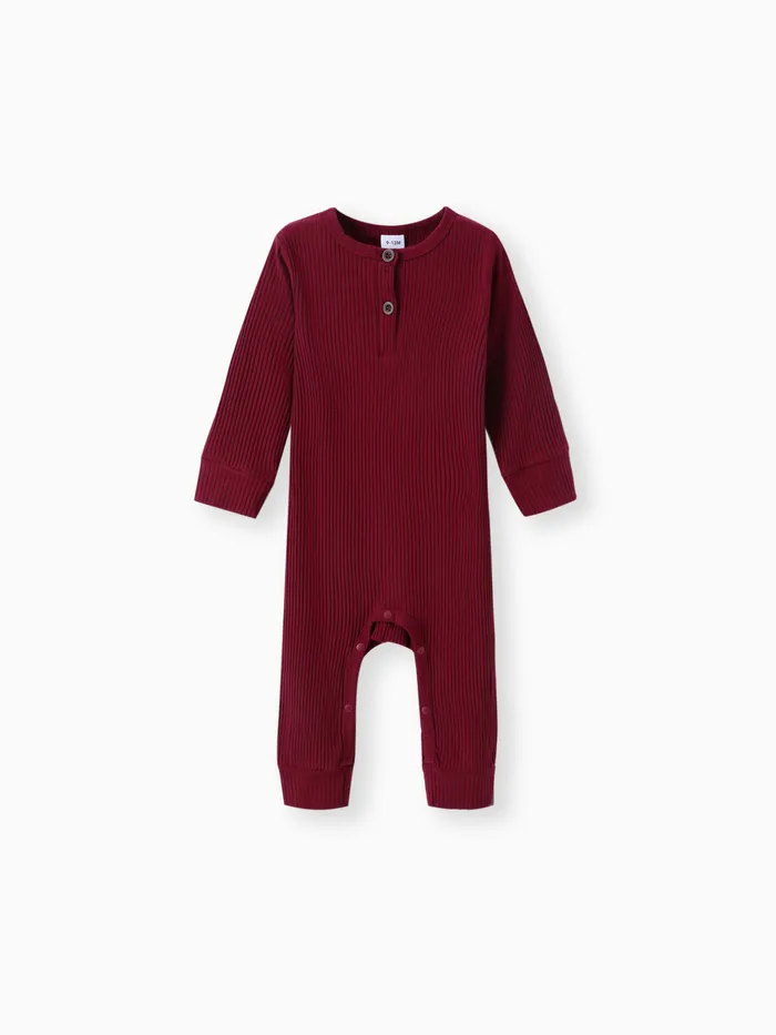 Baby Boy/Girl Cotton Ribbed Button Up Jumpsuit