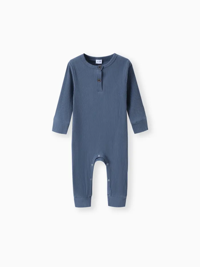 Baby Boy/Girl 95% Cotton Ribbed Long-sleeve Button Up Jumpsuit