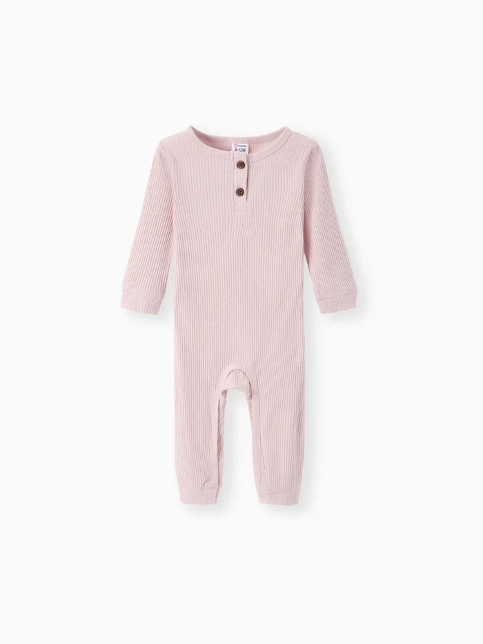 Baby Boy/Girl 95% Cotton Ribbed Long-sleeve Button Up Jumpsuit