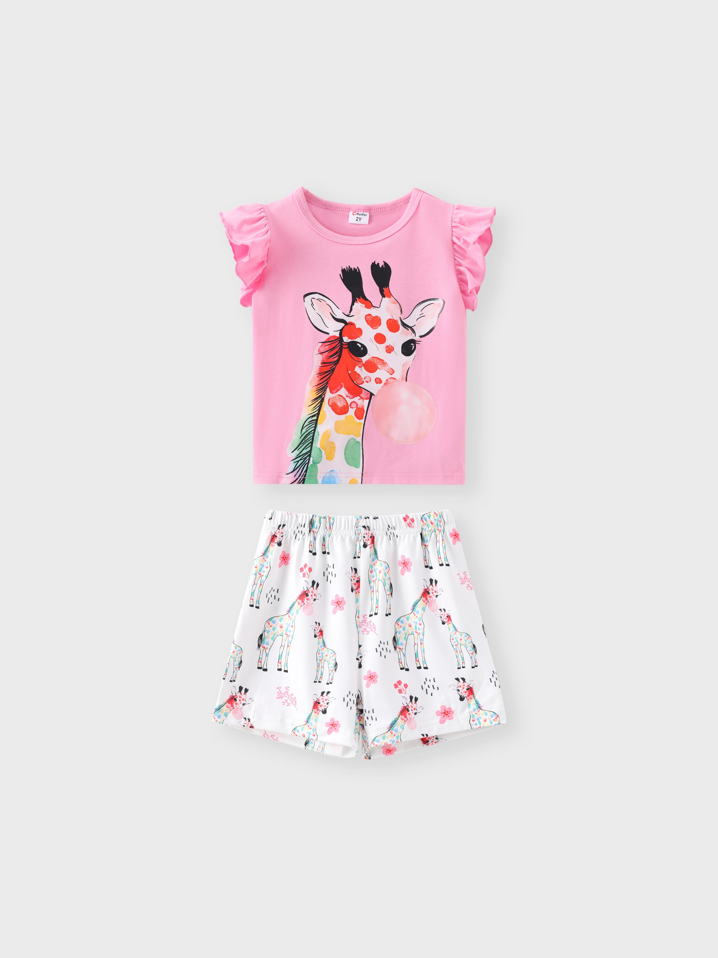 

Giraffe Flutter Sleeve Toddler Girl 2pcs Set, Polyester/Cotton Blend, Regular, Machine Washable