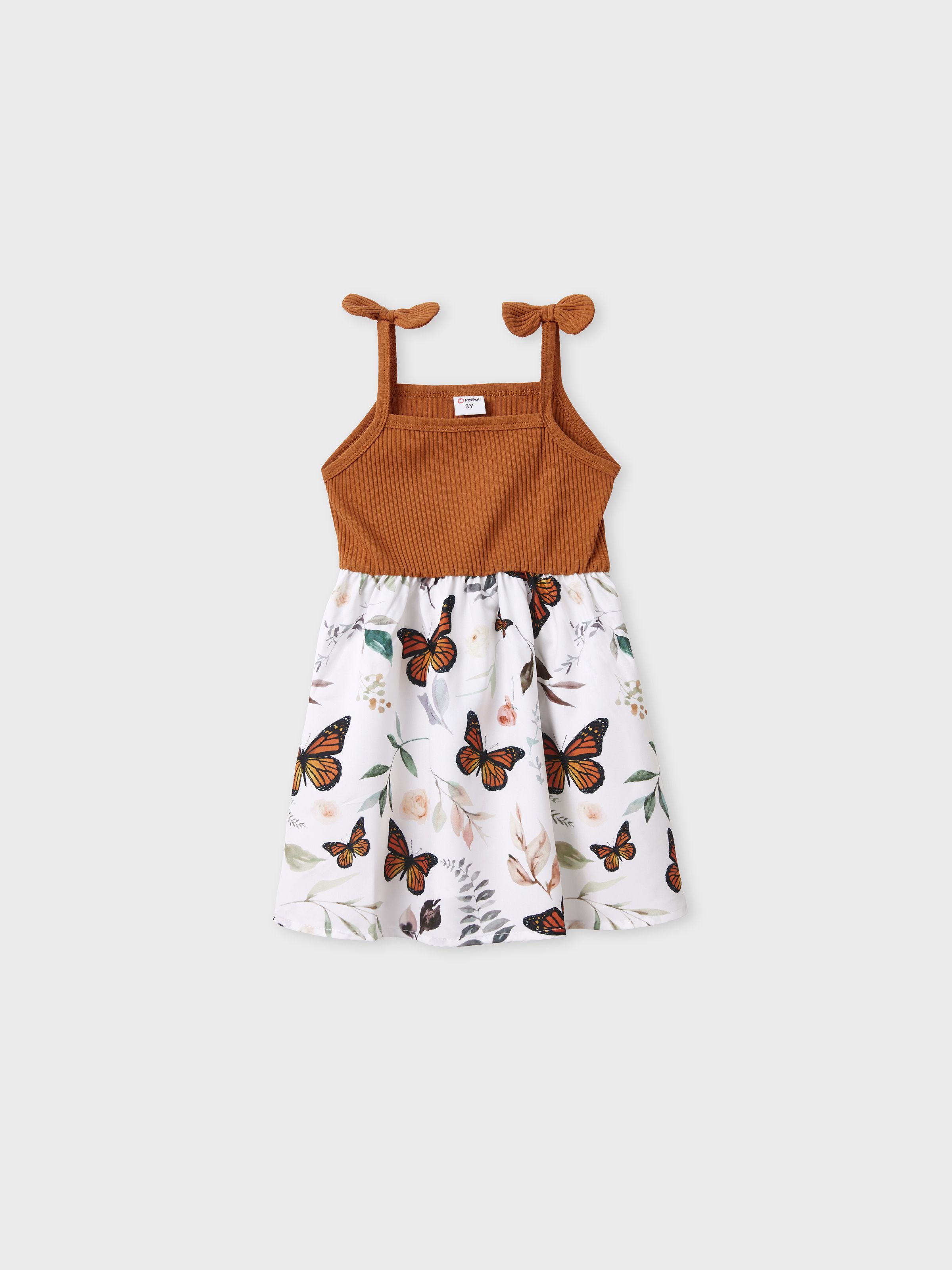 

Toddler Girl Butterfly/Floral Print Bowknot Design Splice Cami Dress