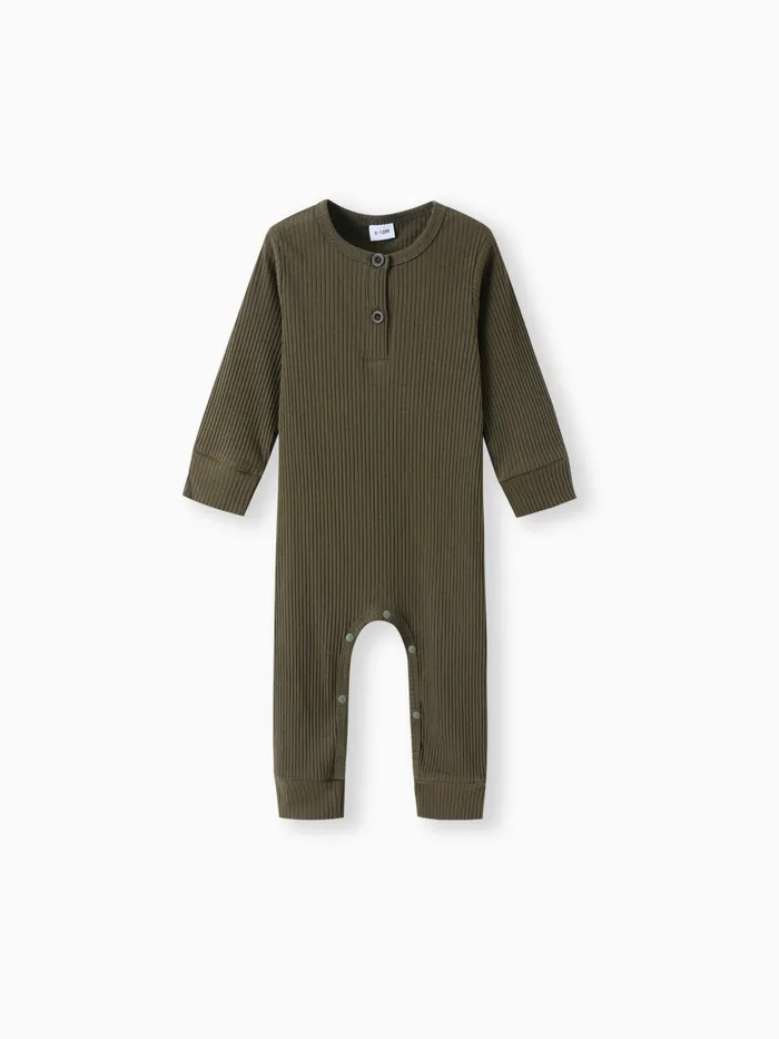 Baby Boy/Girl Cotton Ribbed Button Up Jumpsuit