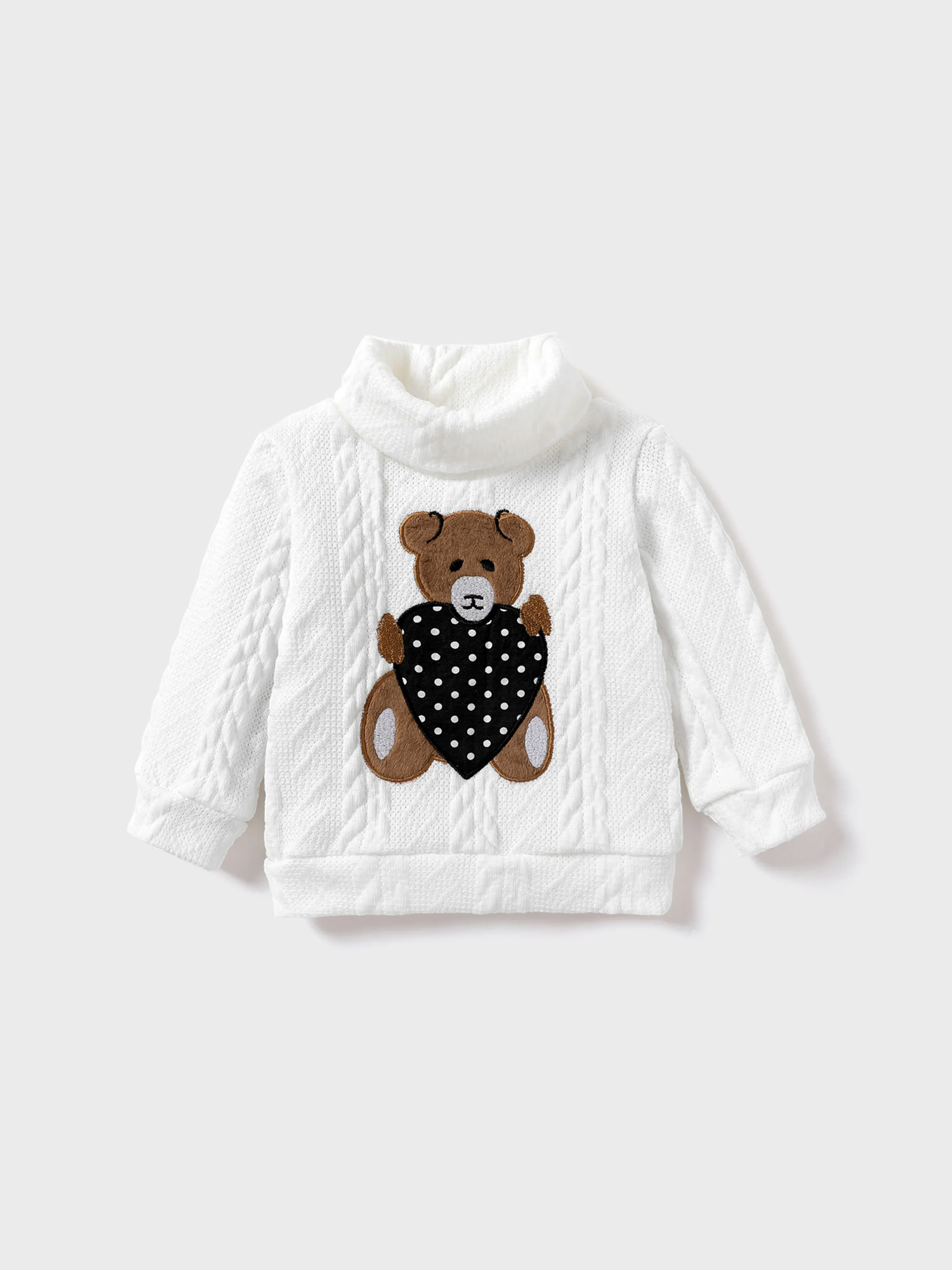 

Baby Girl/Boy 95% Cotton Long-sleeve Bear Embroidered Turtleneck Cable Knit Sweater
