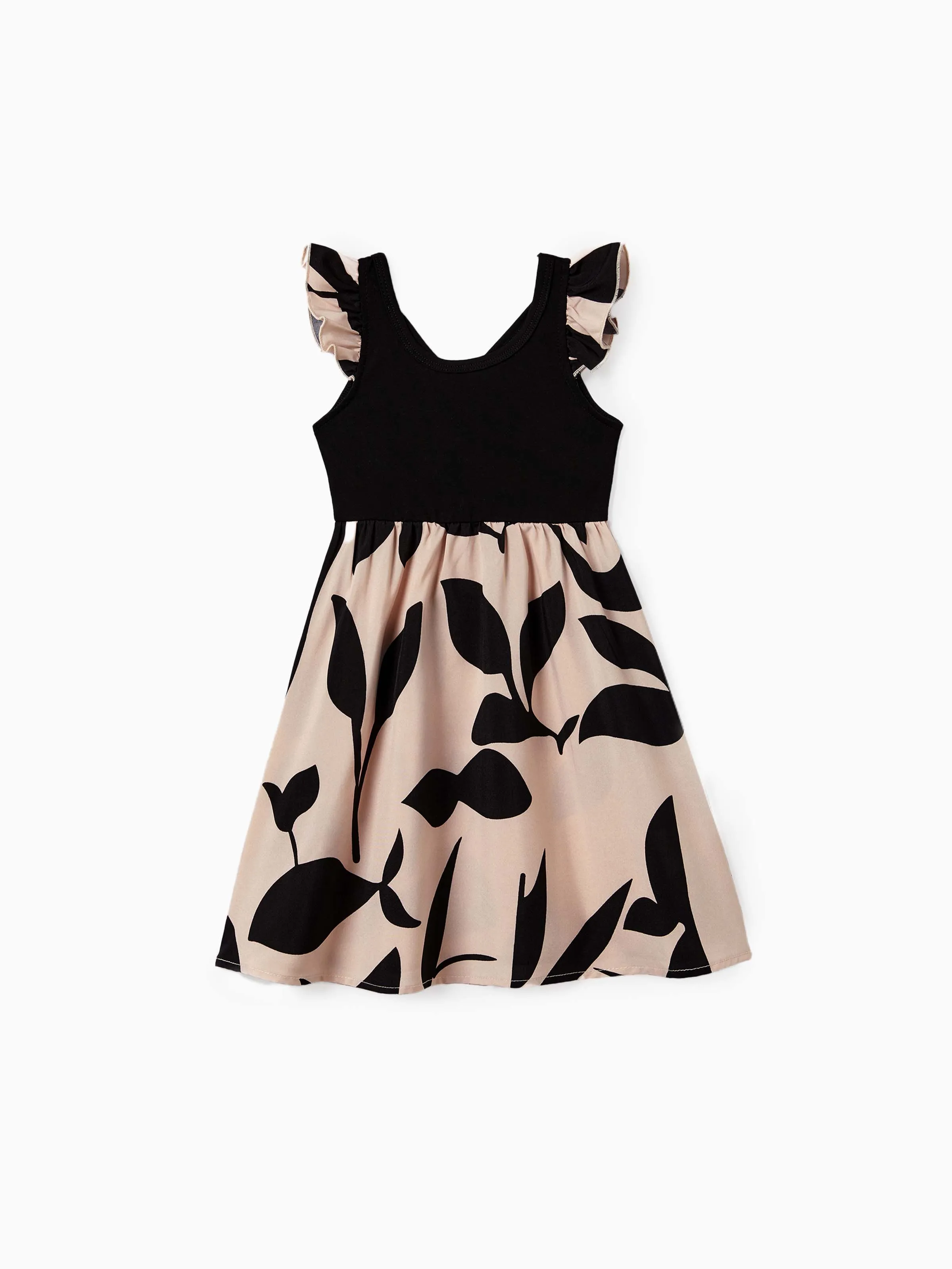 

Family Matching Cross Back Floral Strap Dress and Colorblock Top Sets