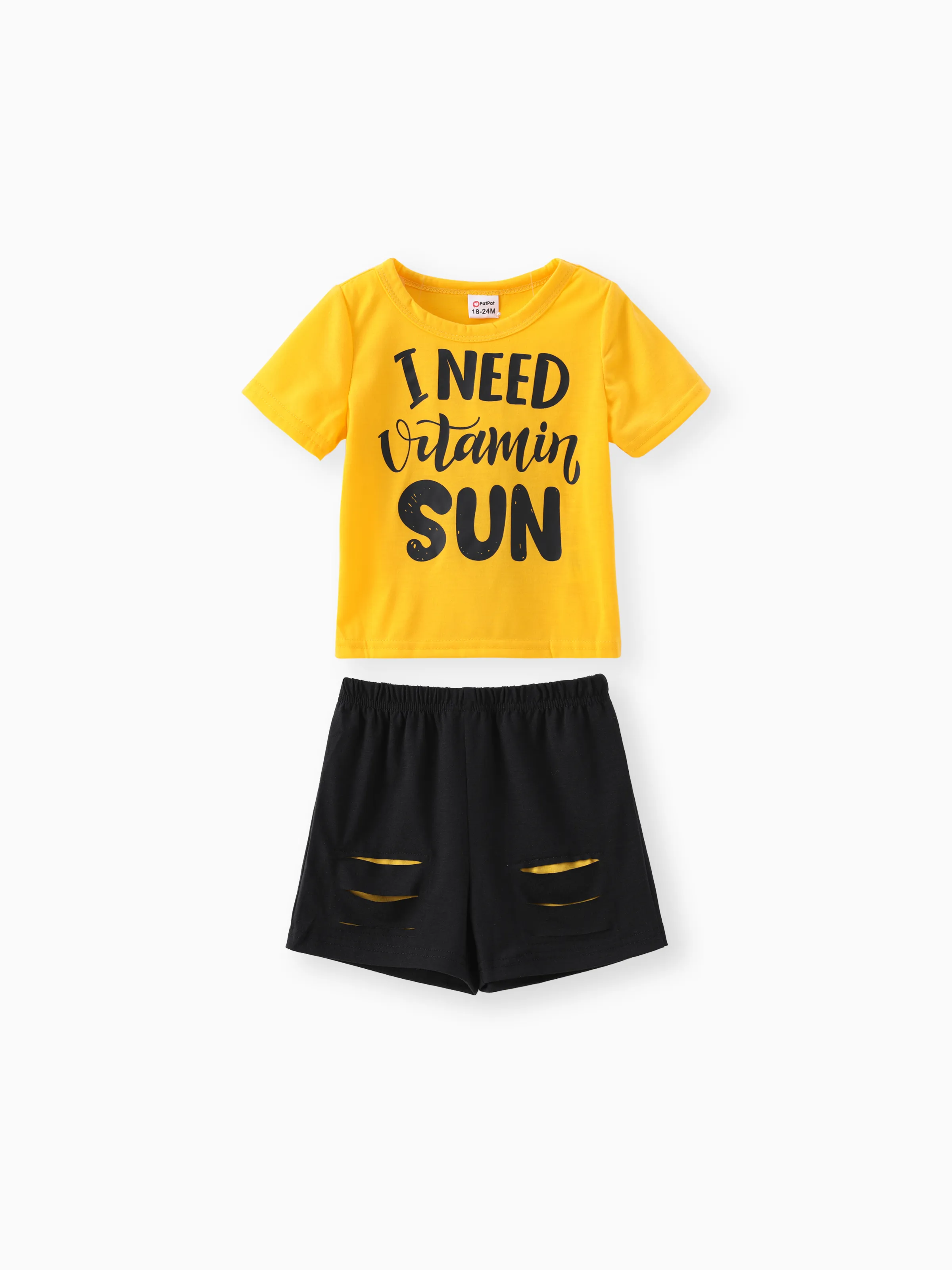 

2-piece Toddler Boy Letter Print Tee and Elasticized Ripped Shorts Set