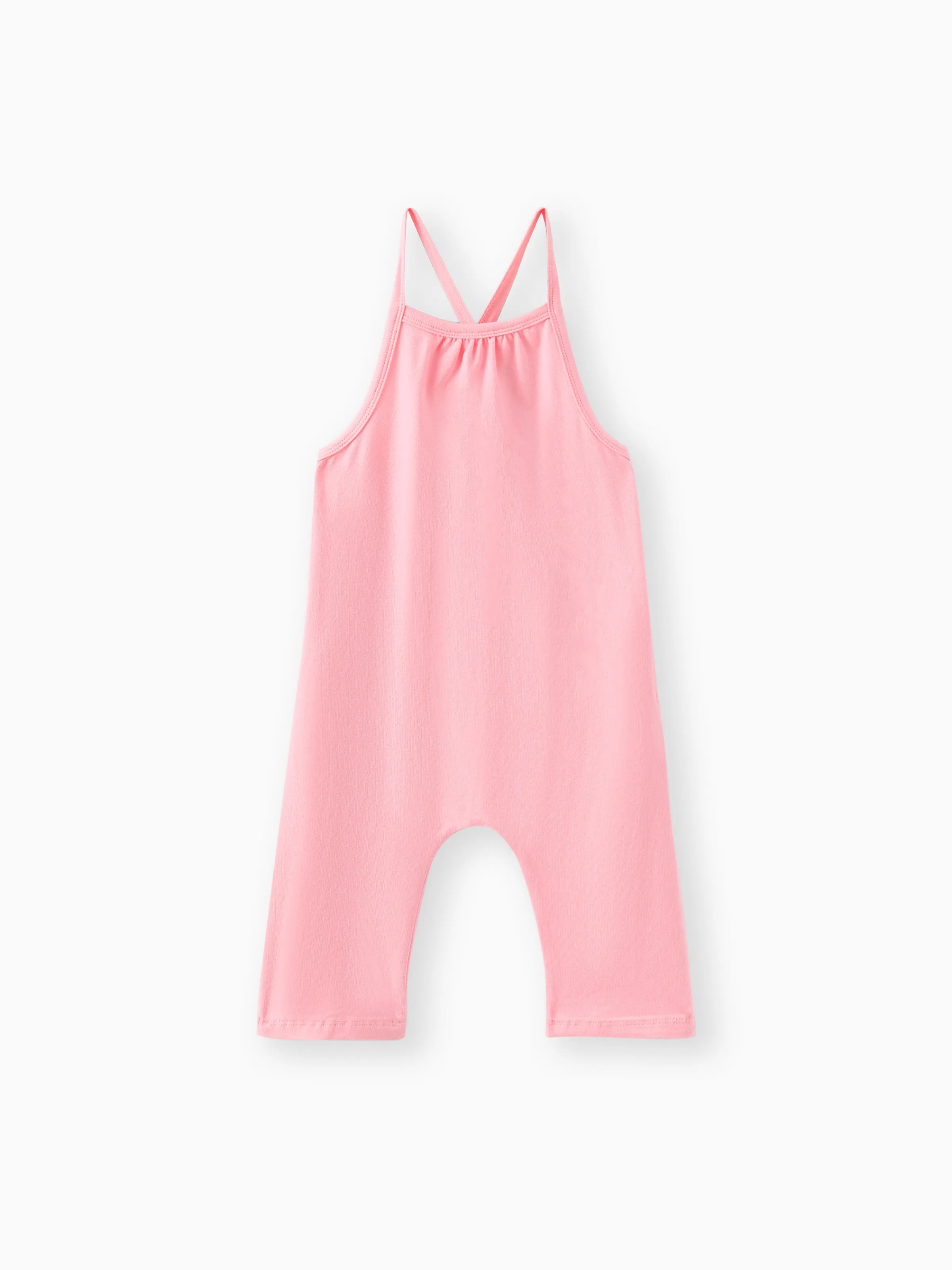 Toddler Girl Solid Color Cotton Sleeveless Jumpsuit