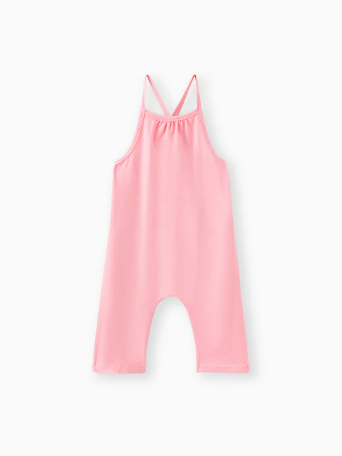 Toddler Girl Solid Color Cotton Sleeveless Jumpsuit
