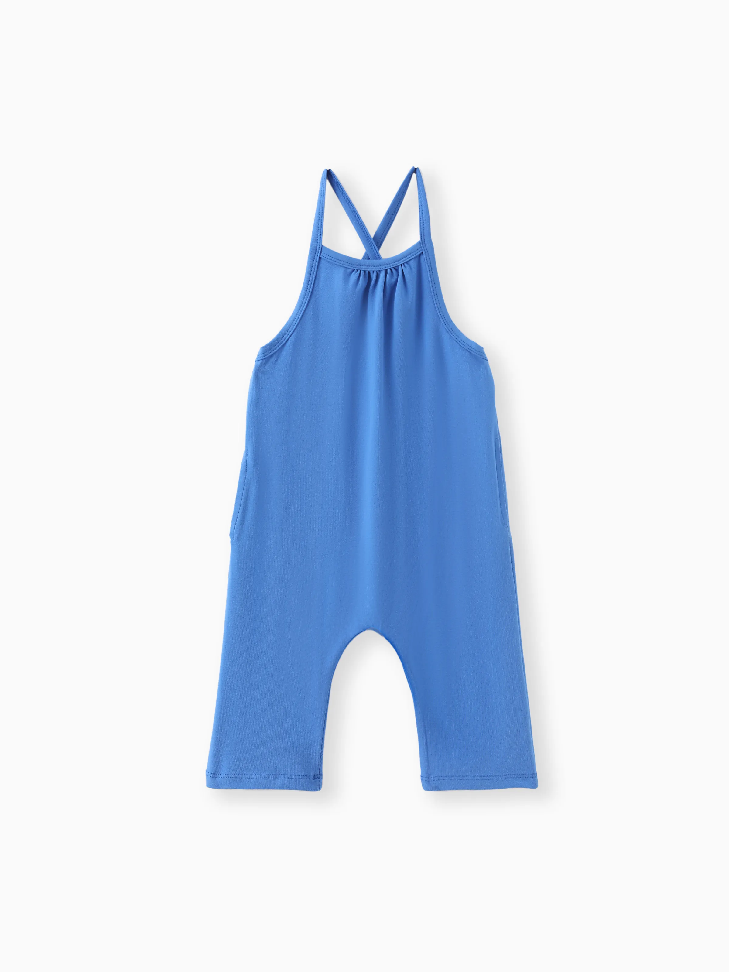 

Toddler Girl Solid Color Cotton Sleeveless Jumpsuit