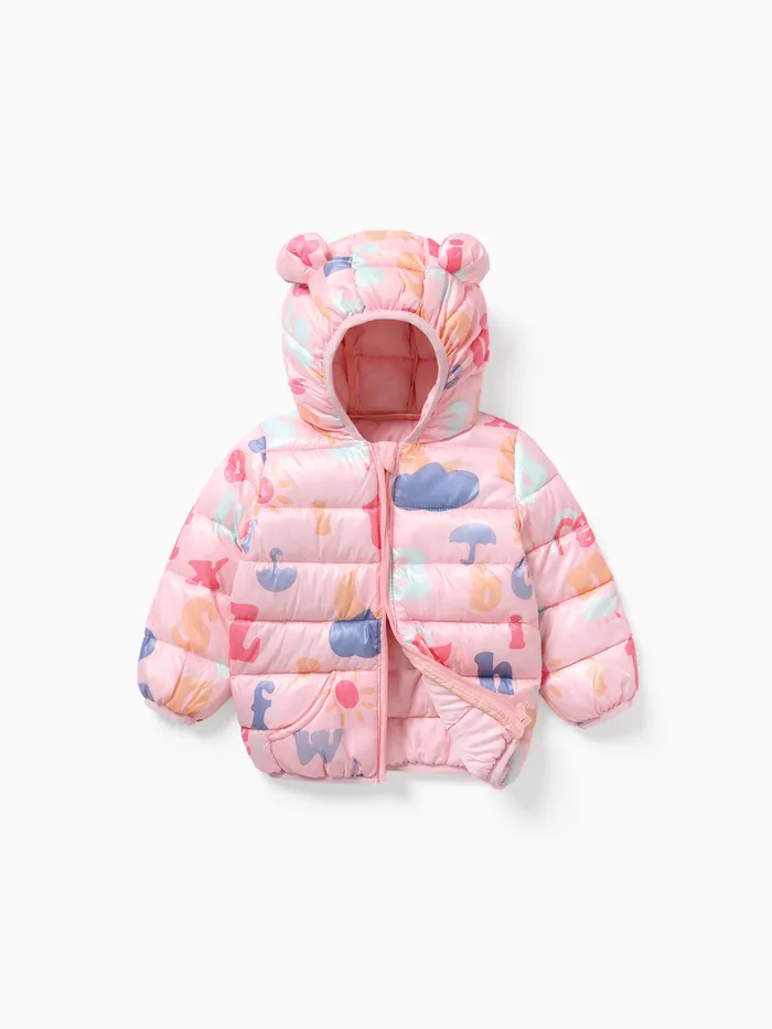 Abrigo con patrón de letras con capucha para niño / niña 