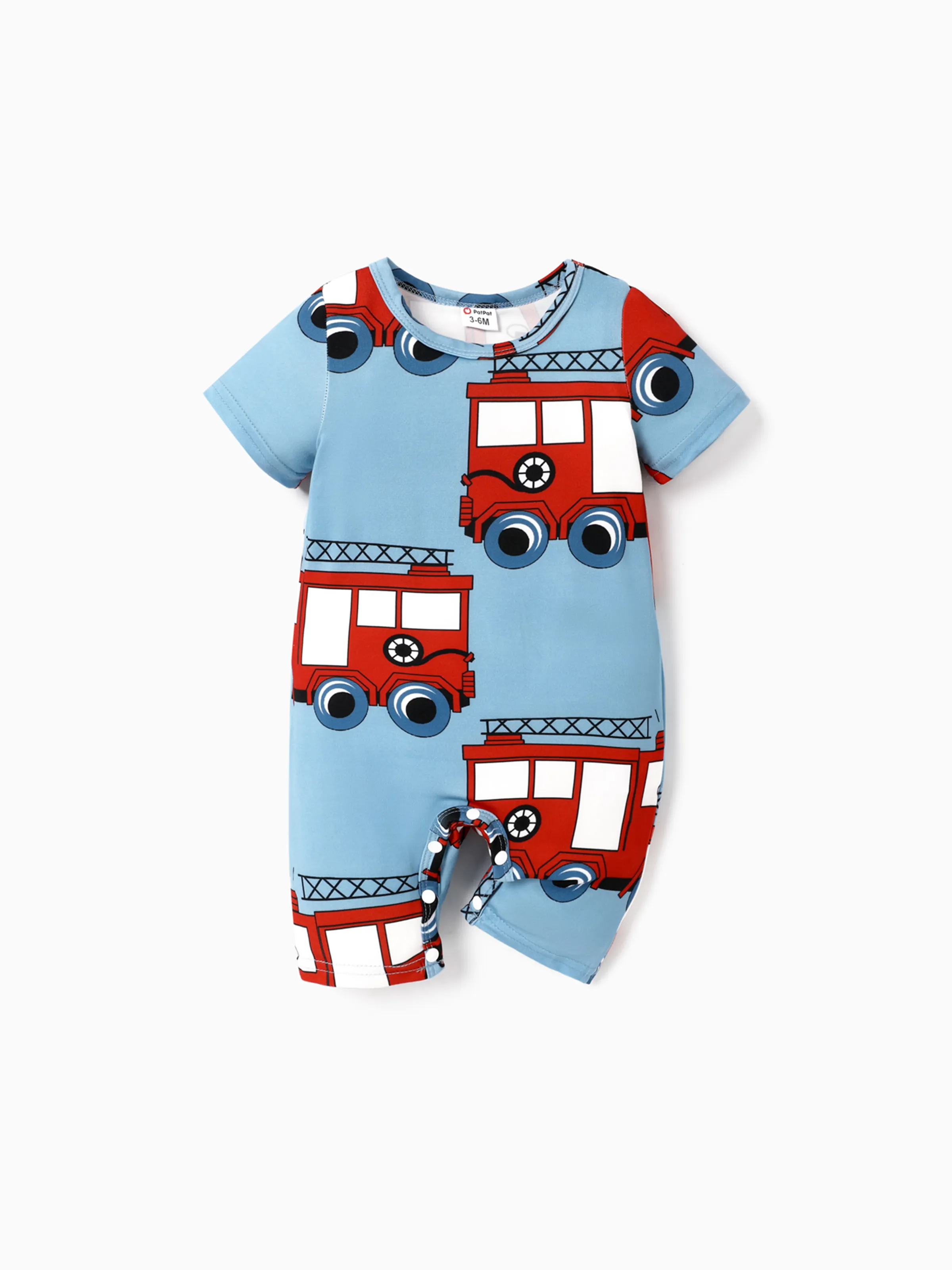 

Baby Boy Allover Fire Engine Print Short-sleeve Romper