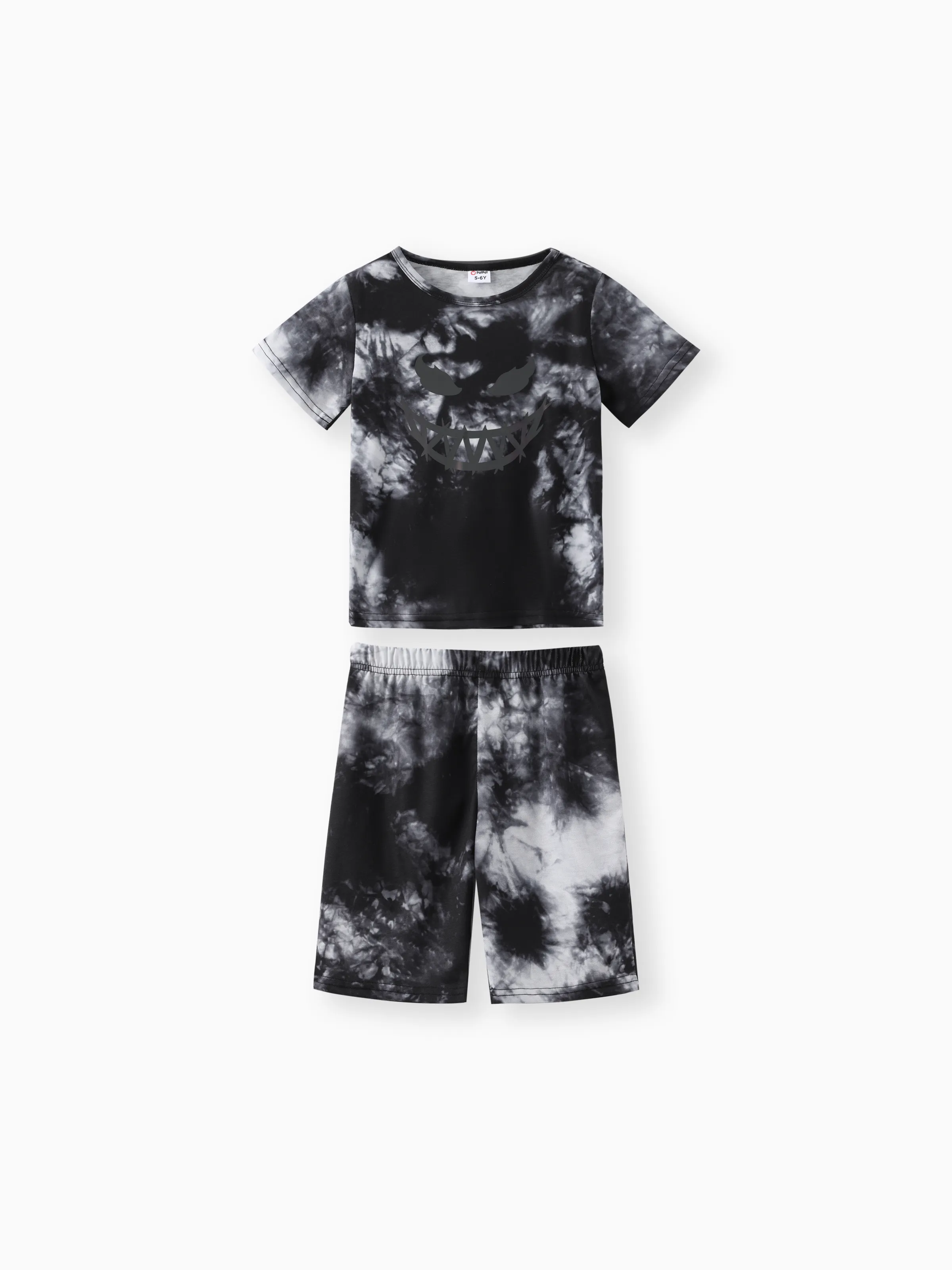 

2pcs Kid Boy Tie Dyed Reflective Laser Short-sleeve Tee and Elasticized Shorts Set