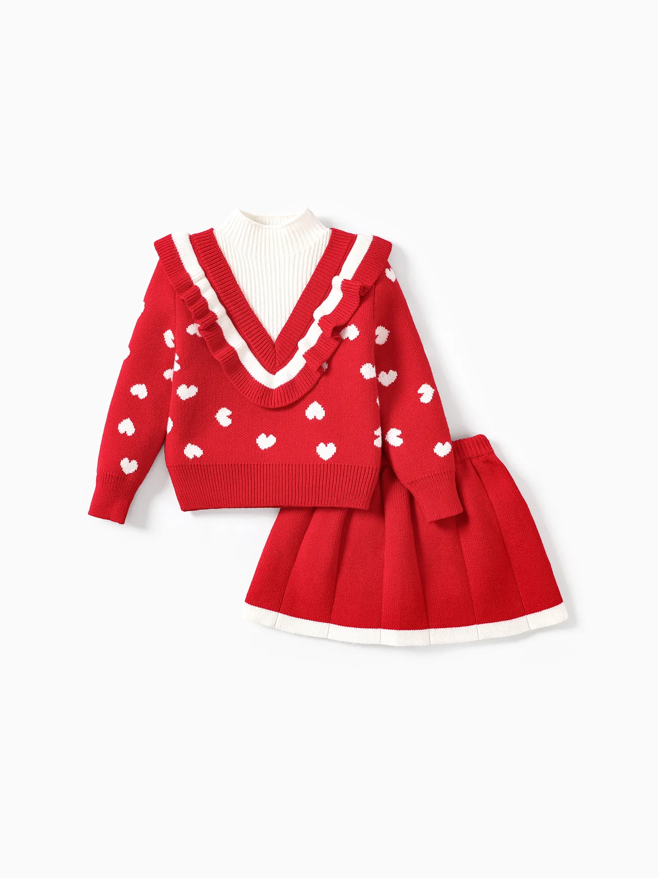 

Toddler Girl 2pcs Heart Print Sweater Skirt Set