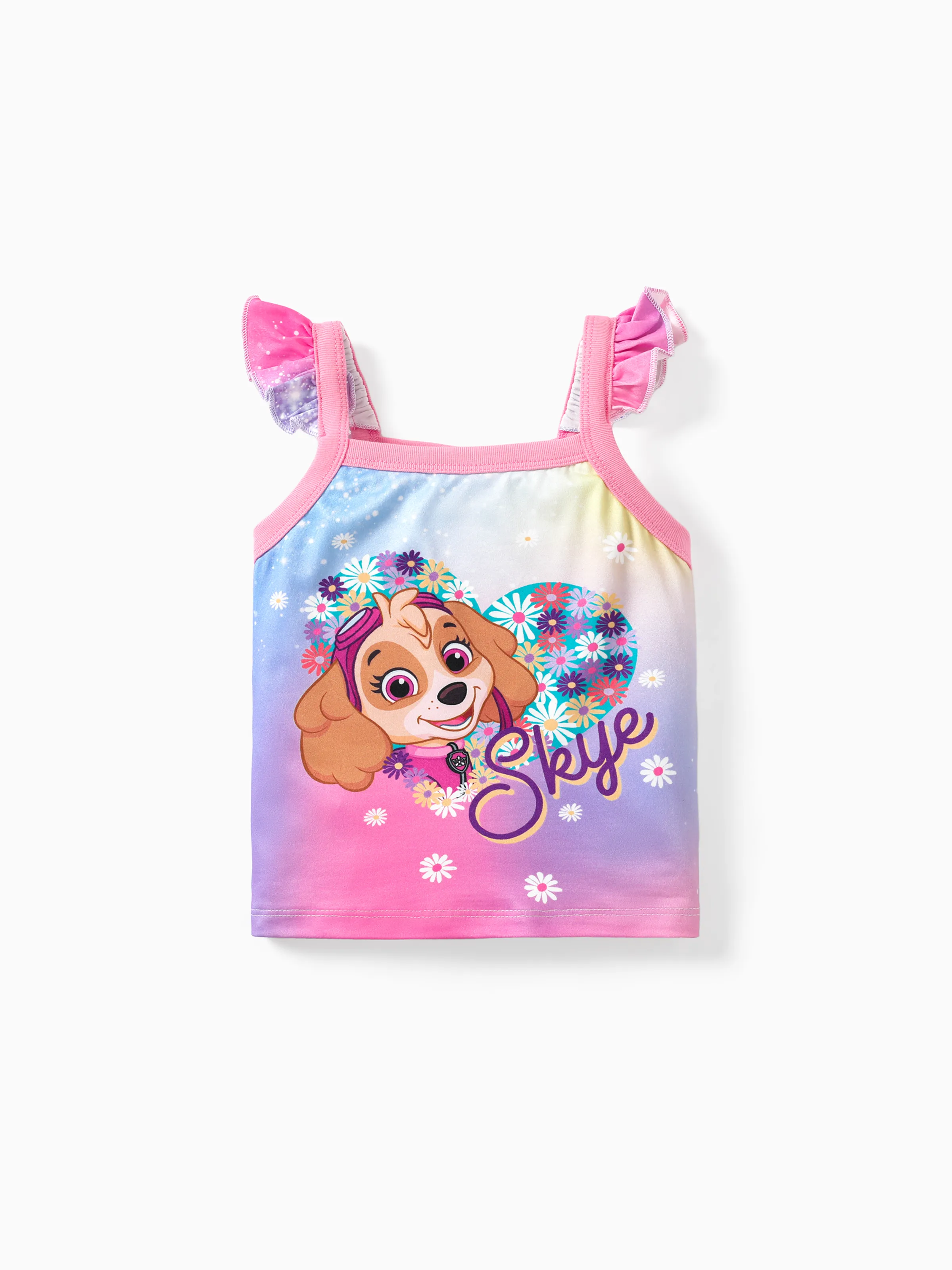 PAW Patrol 1pc Personaje de niñas pequeñas Camisole/camiseta sin mangas con volantes florales
